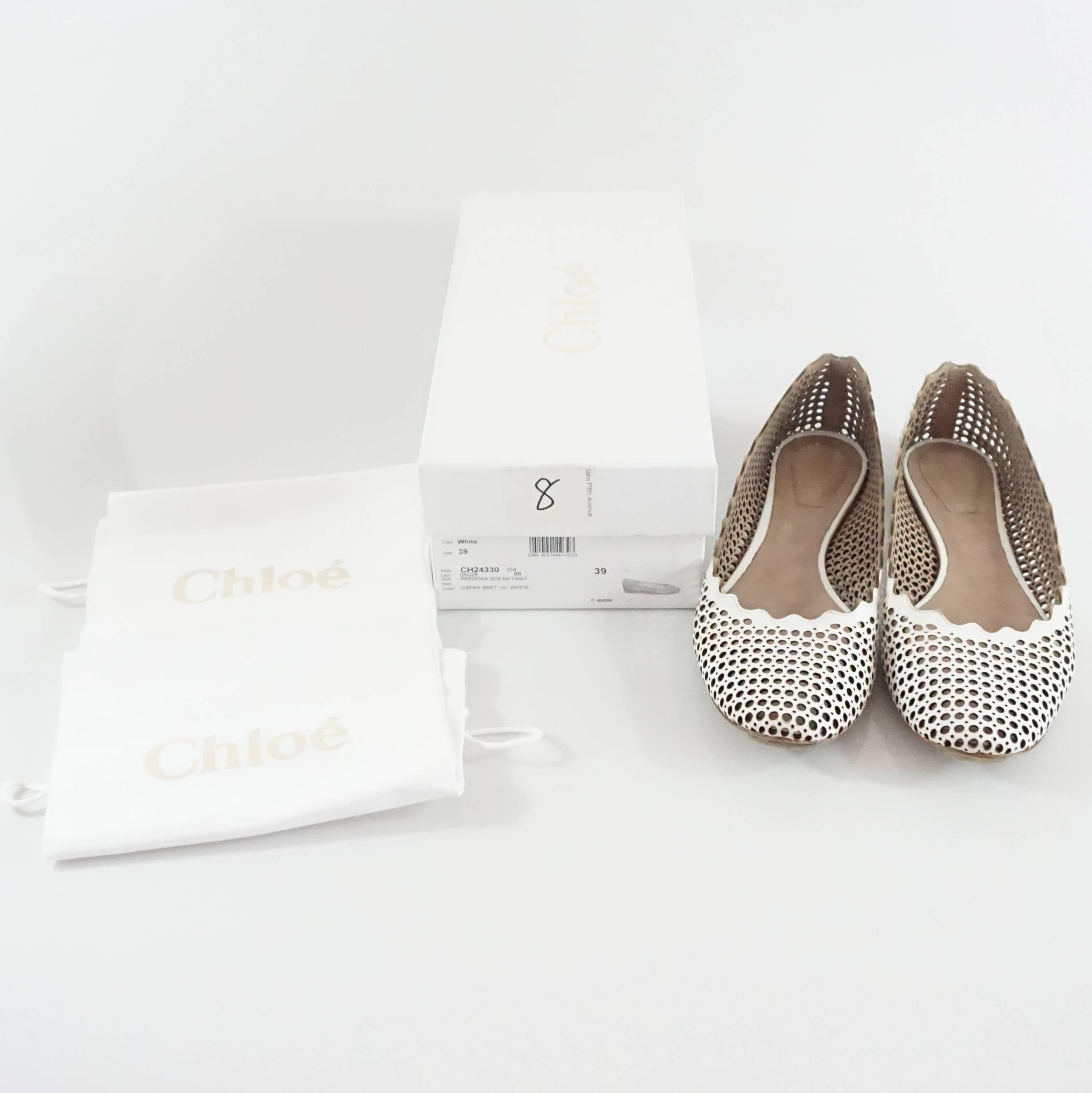 Chloe White Perforated Leather Ballet Flats – 39 3