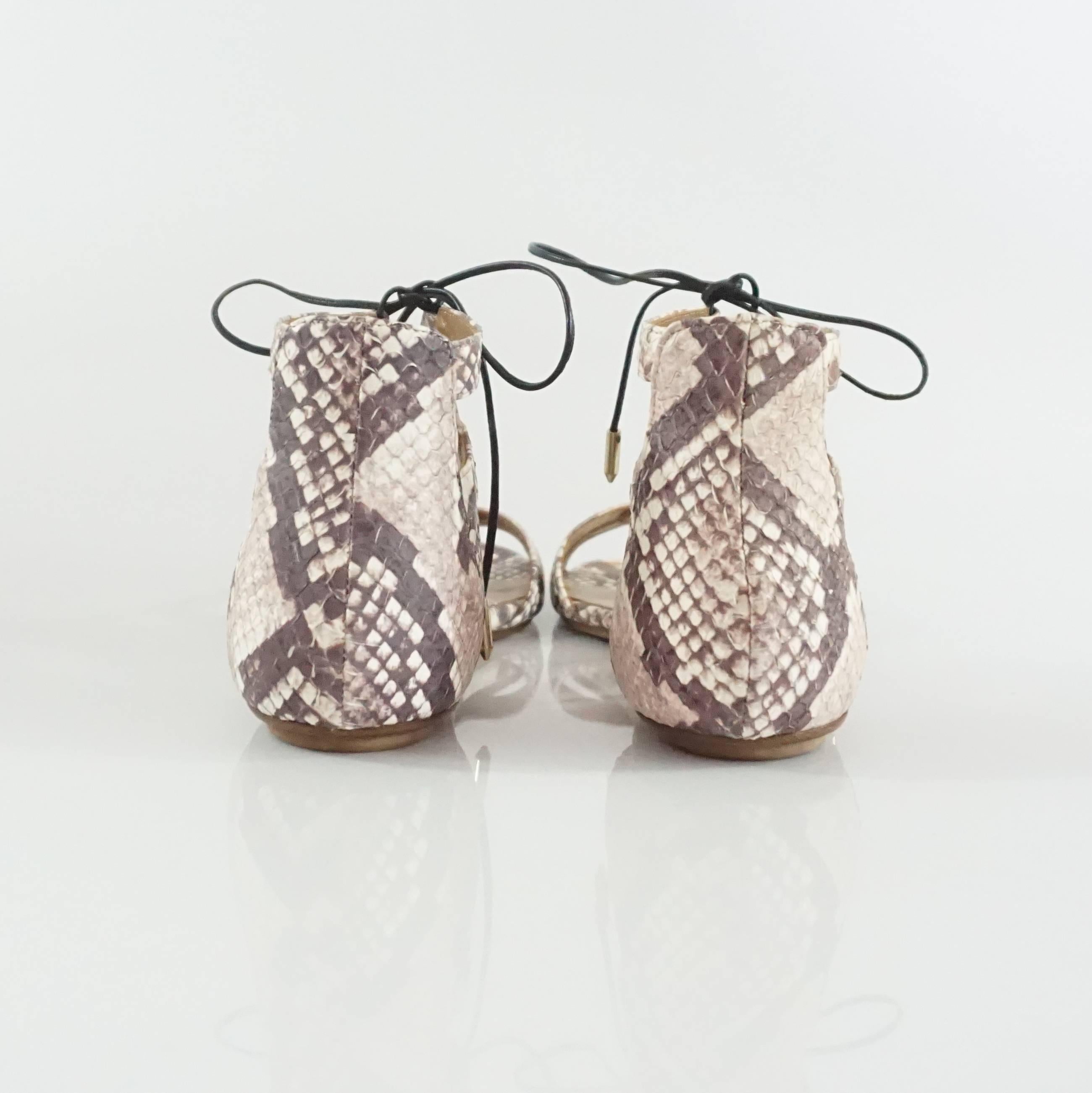 Aquazzura Ivory Snake Print Tie-Up Sandals – 38 In Excellent Condition In West Palm Beach, FL