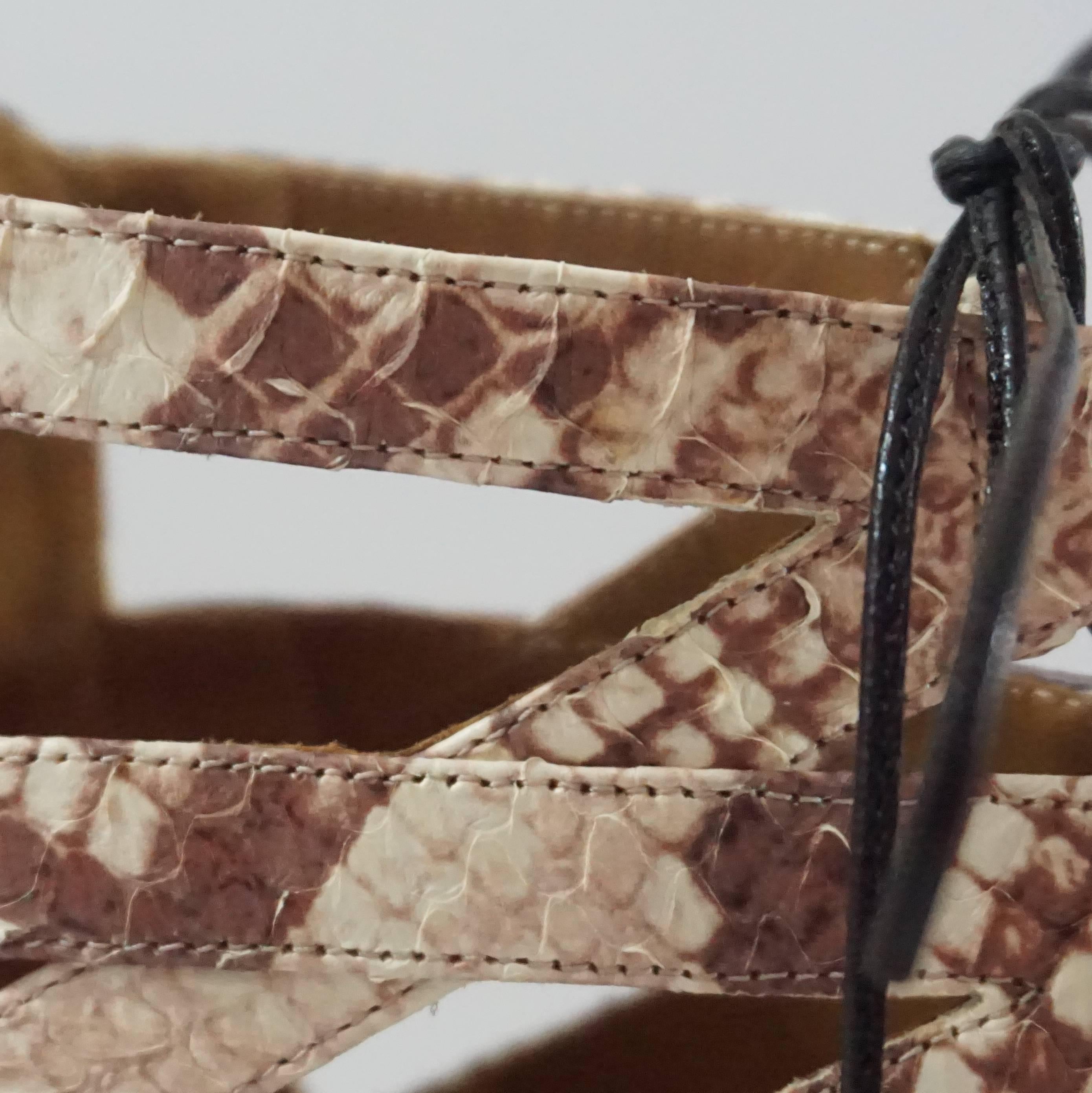 Aquazzura Ivory Snake Print Tie-Up Sandals – 38 4
