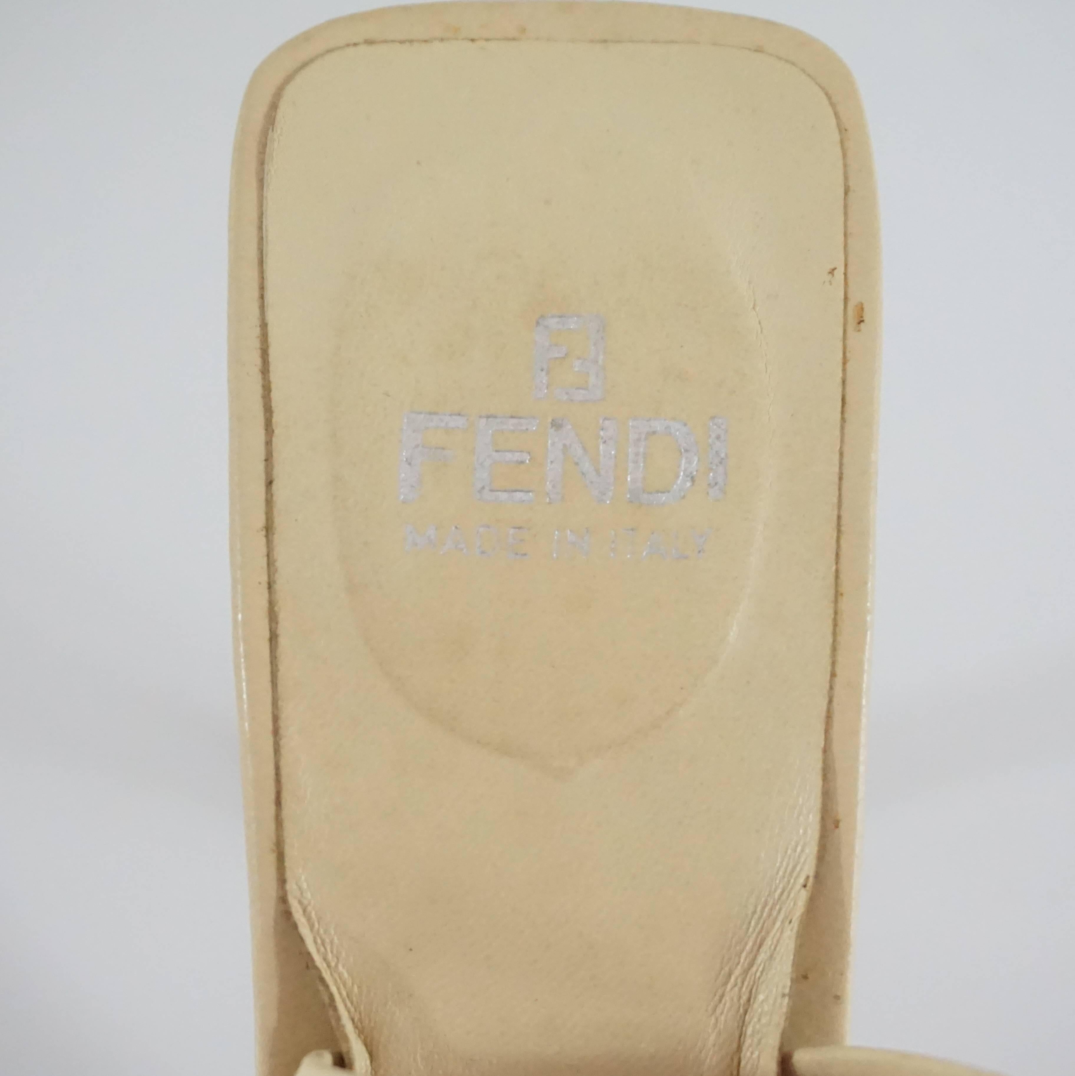 Fendi Beige Leather and Multi Floral Sandals - 7.5 In Good Condition For Sale In West Palm Beach, FL