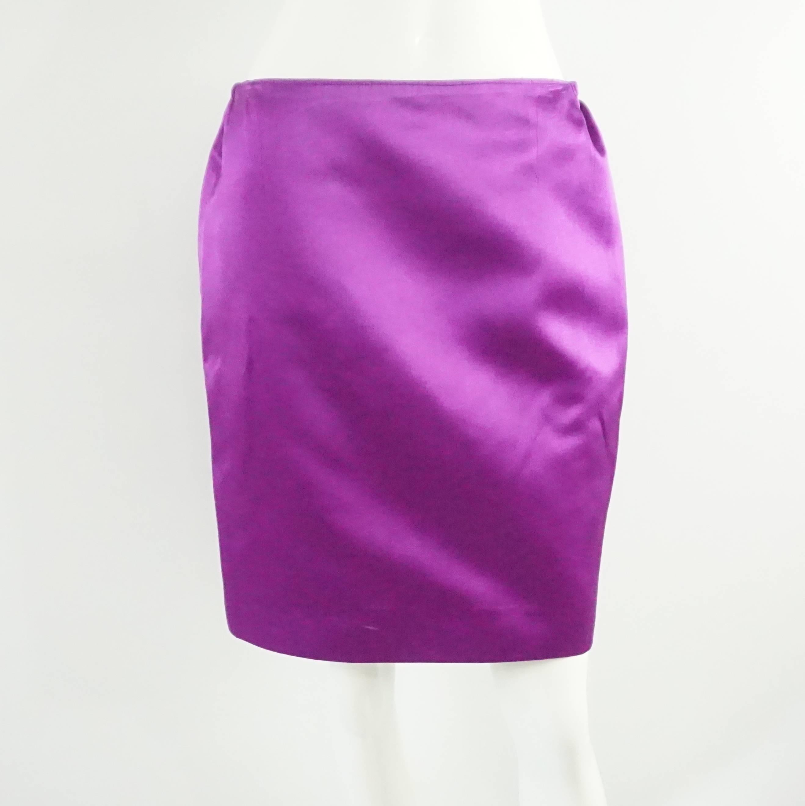 Women's Oscar Purple Satin and Black Soutache Beading Skirt Suit – L