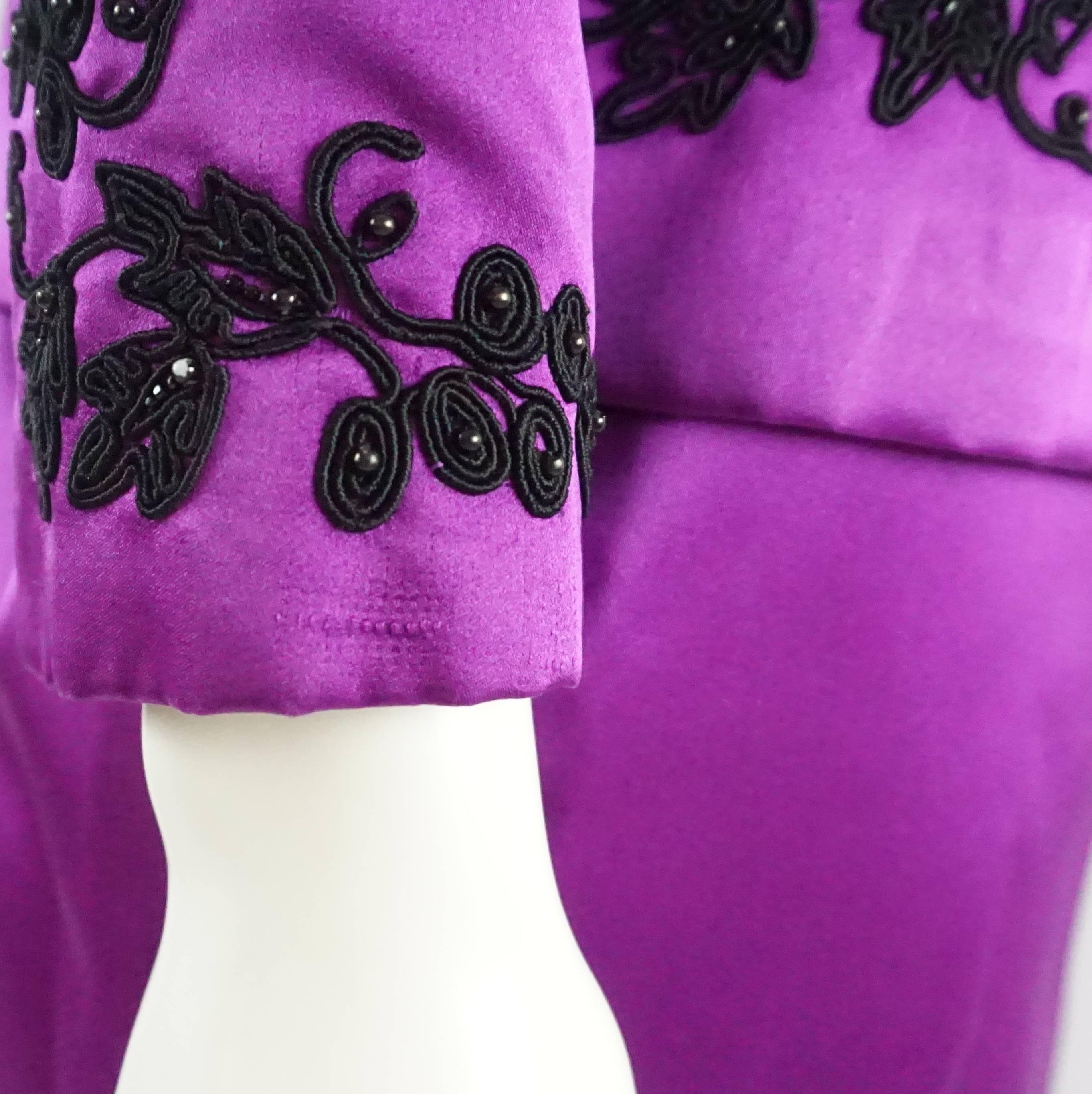 Oscar Purple Satin and Black Soutache Beading Skirt Suit – L 2