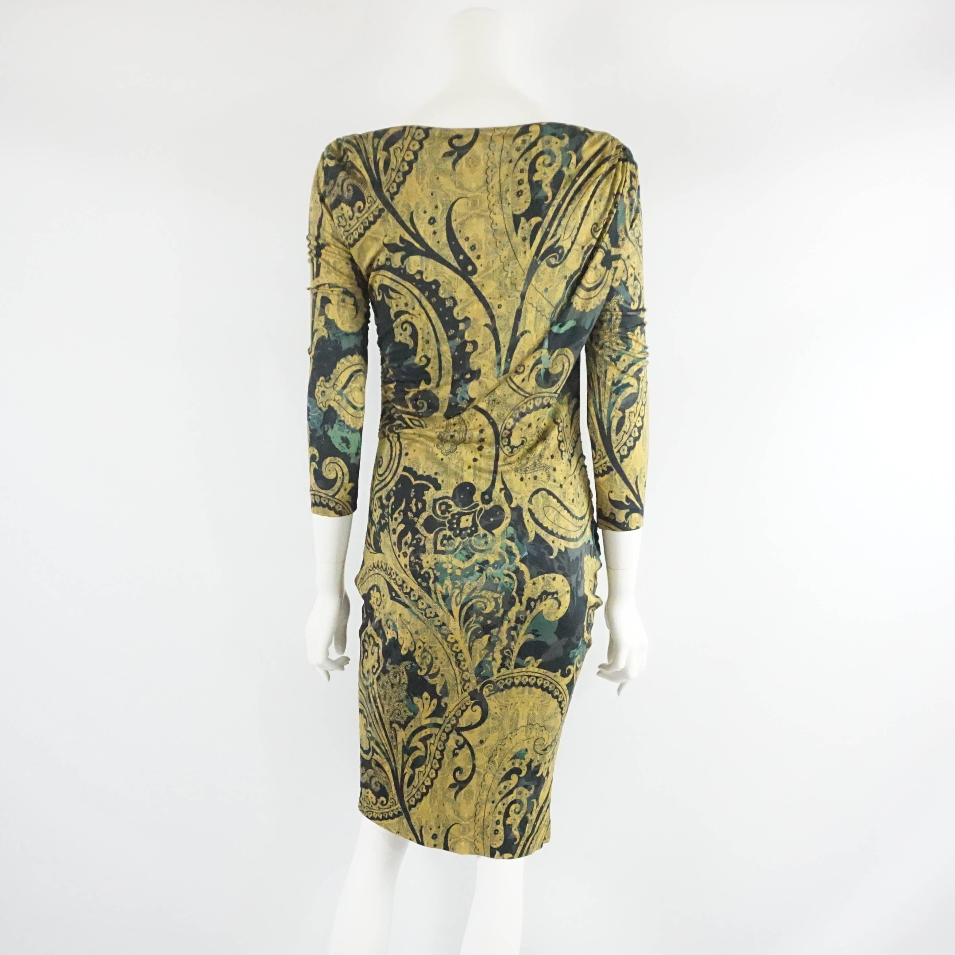 Brown Etro Black and Gold Paisley Print Dress - M