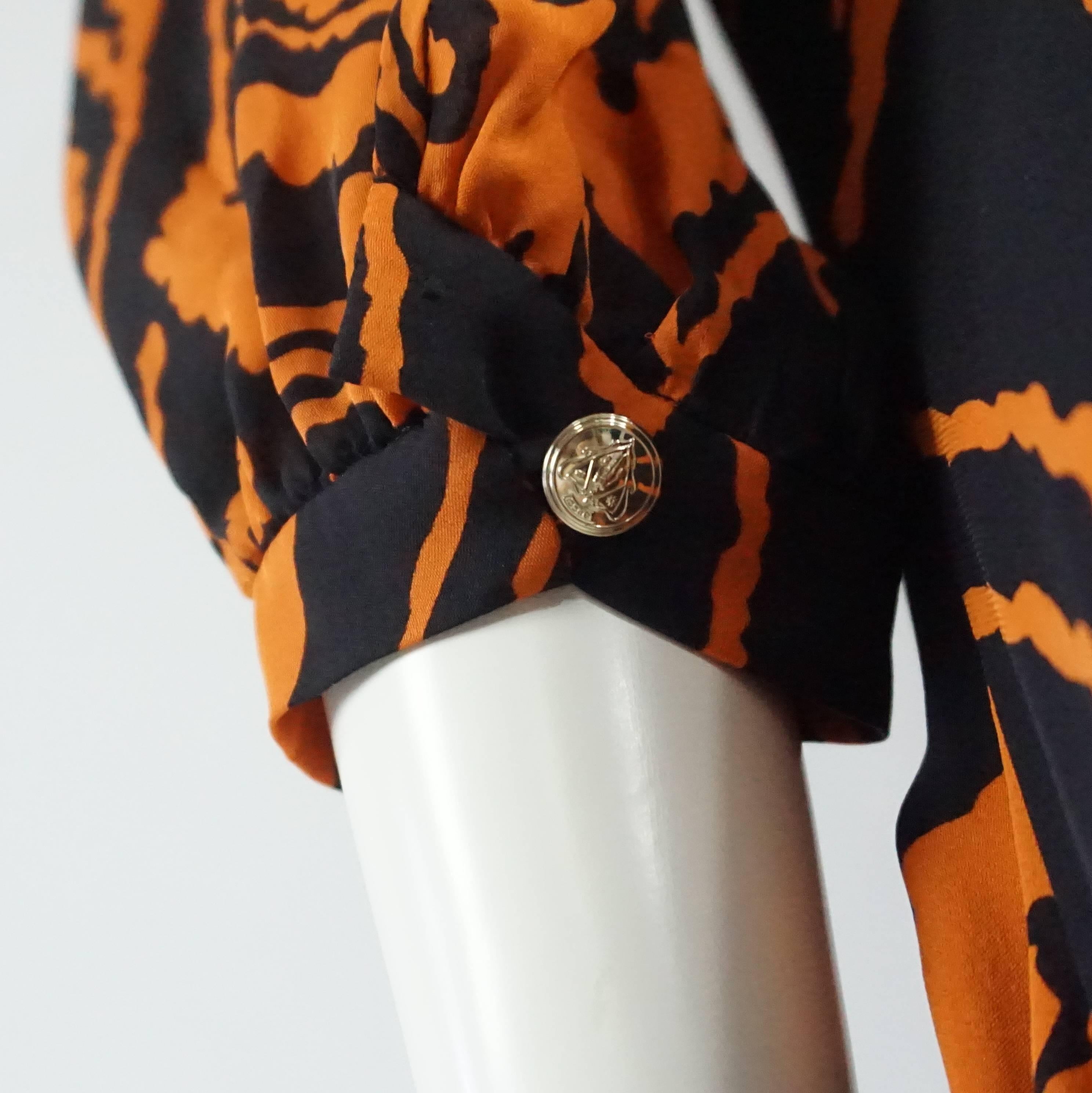 Brown Gucci Orange and Black Print Long Sleeve Dress - 42