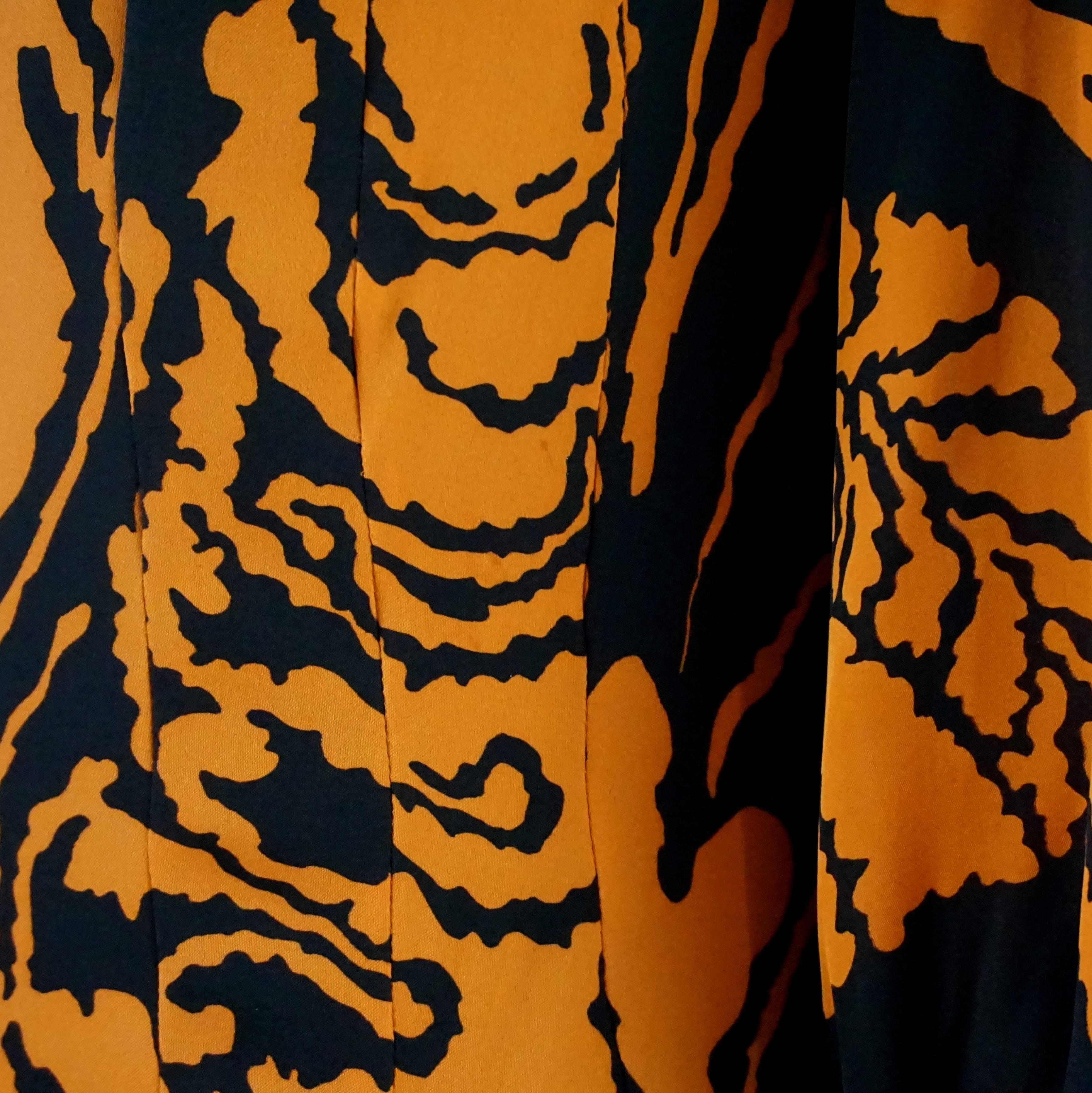 Women's Gucci Orange and Black Print Long Sleeve Dress - 42