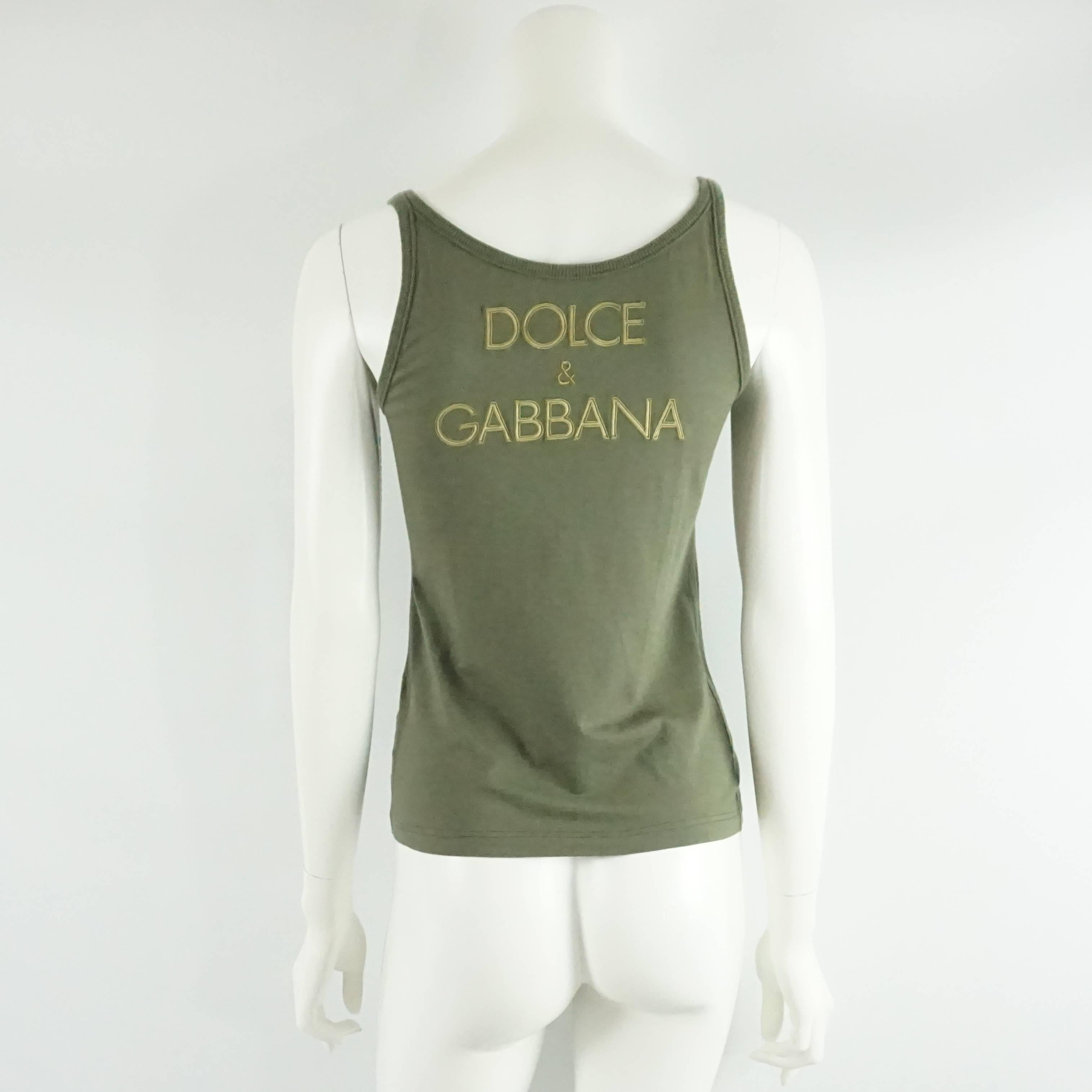 Gray Dolce & Gabbana Olive Cotton Logo Tank Top - 42