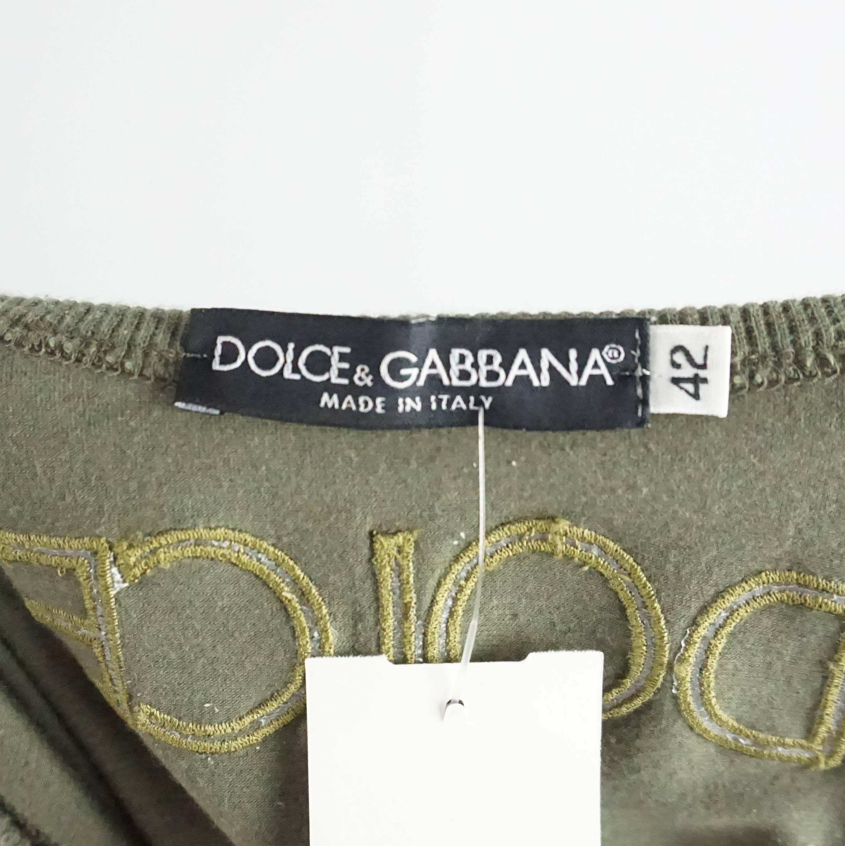 Dolce & Gabbana Olive Cotton Logo Tank Top - 42 In Excellent Condition In West Palm Beach, FL