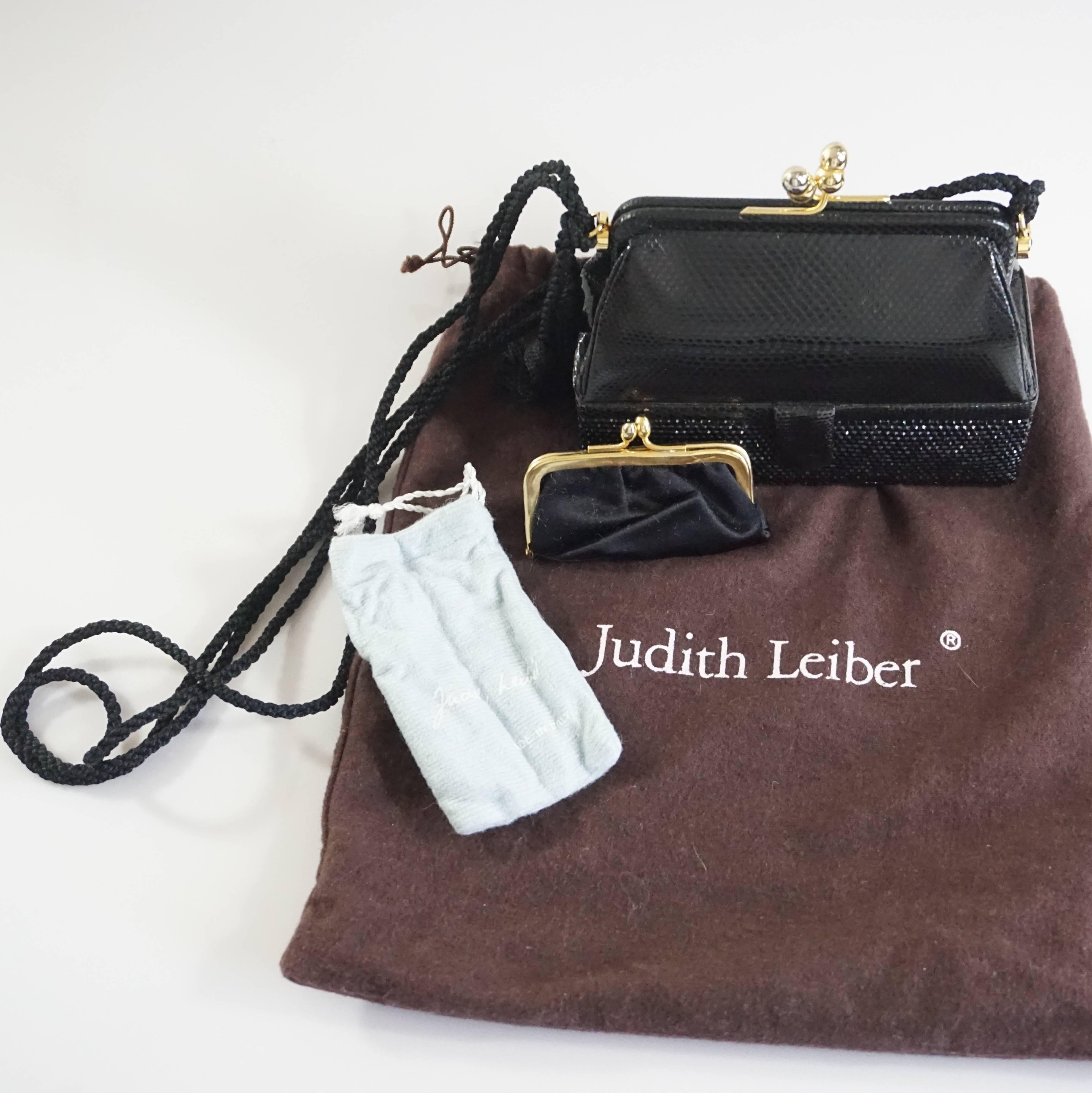Judith Leiber Black Lizard and Rhinestone Evening Bag  2