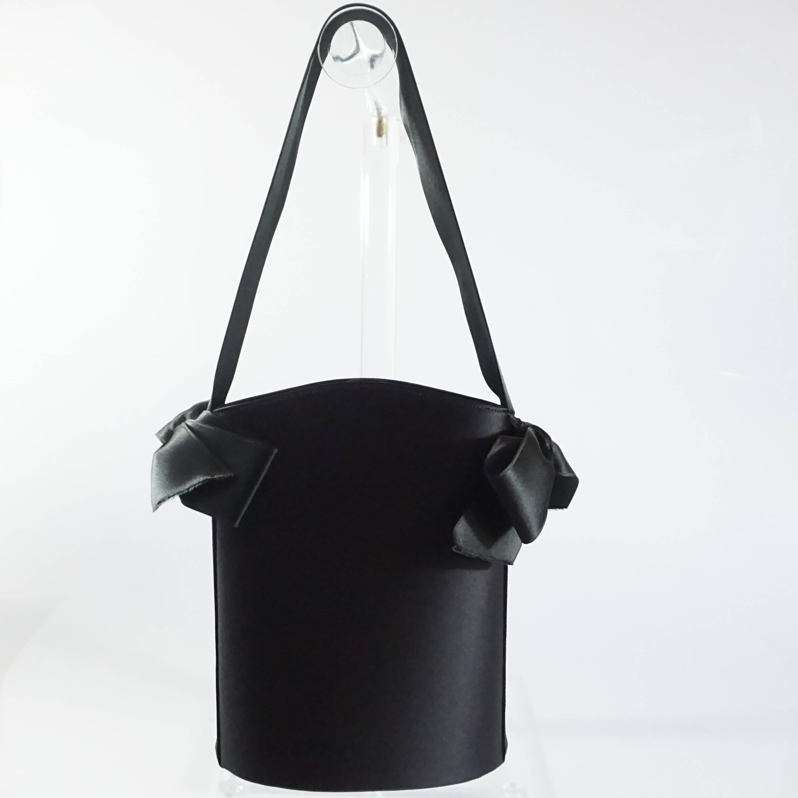 Renaud Pellegrino Black Satin Bow Top Handle Bag In Excellent Condition In West Palm Beach, FL