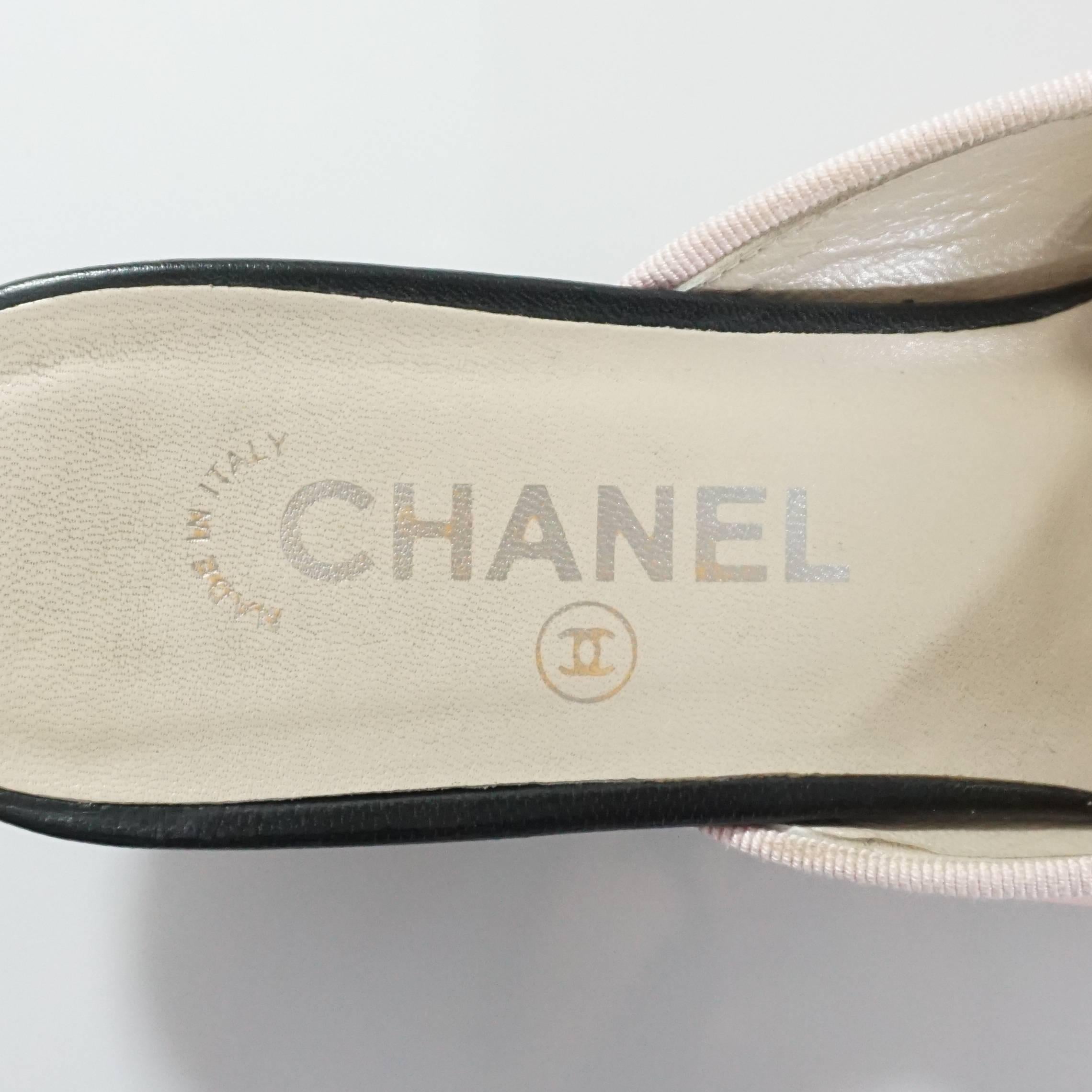 Brown Chanel Pink and Black Cap Toe Slides - 40