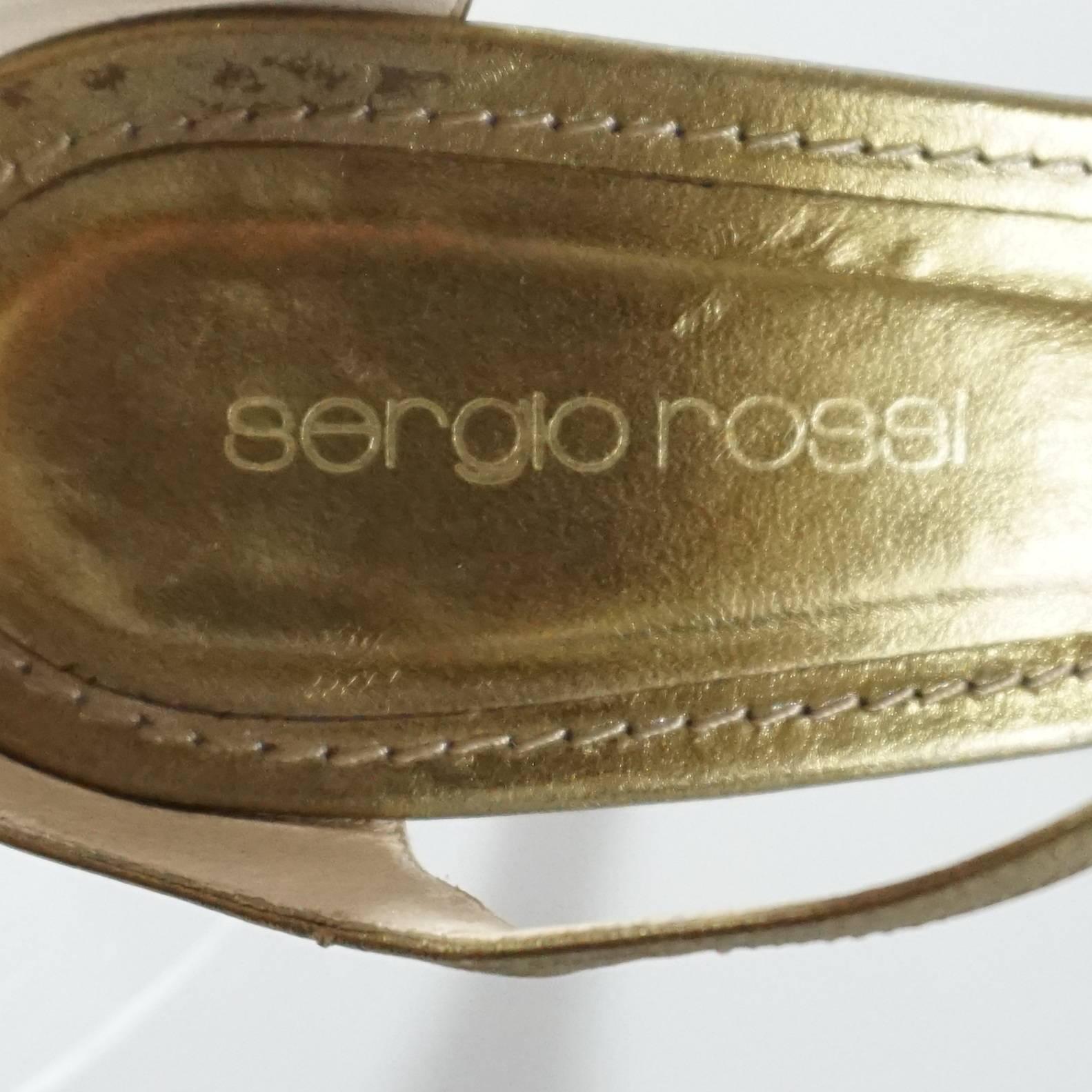 Sergio Rossi Bronze Leather Strappy Heels - 37 In Fair Condition For Sale In West Palm Beach, FL