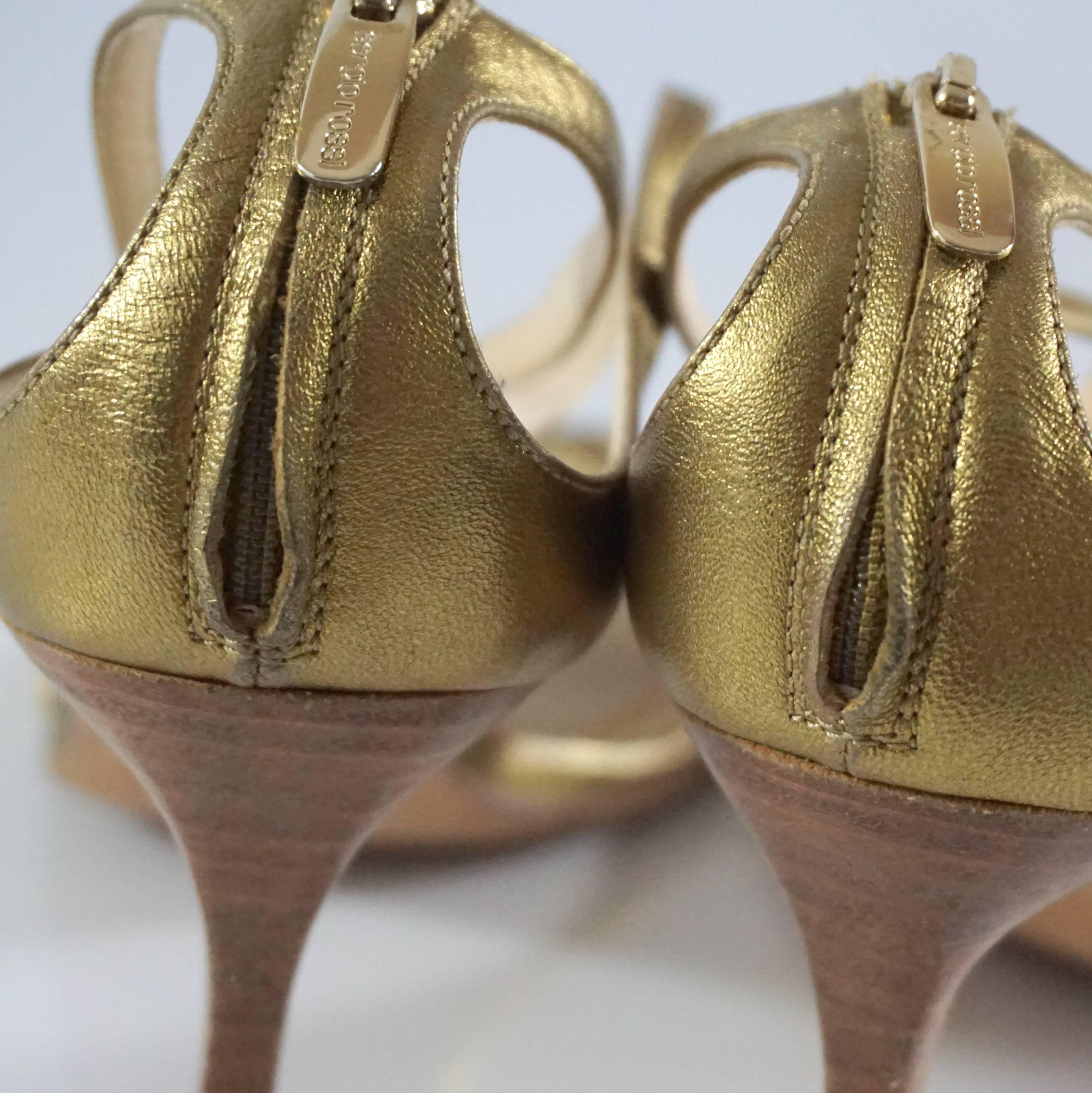 Sergio Rossi Bronze Leather Strappy Heels - 37 For Sale 3