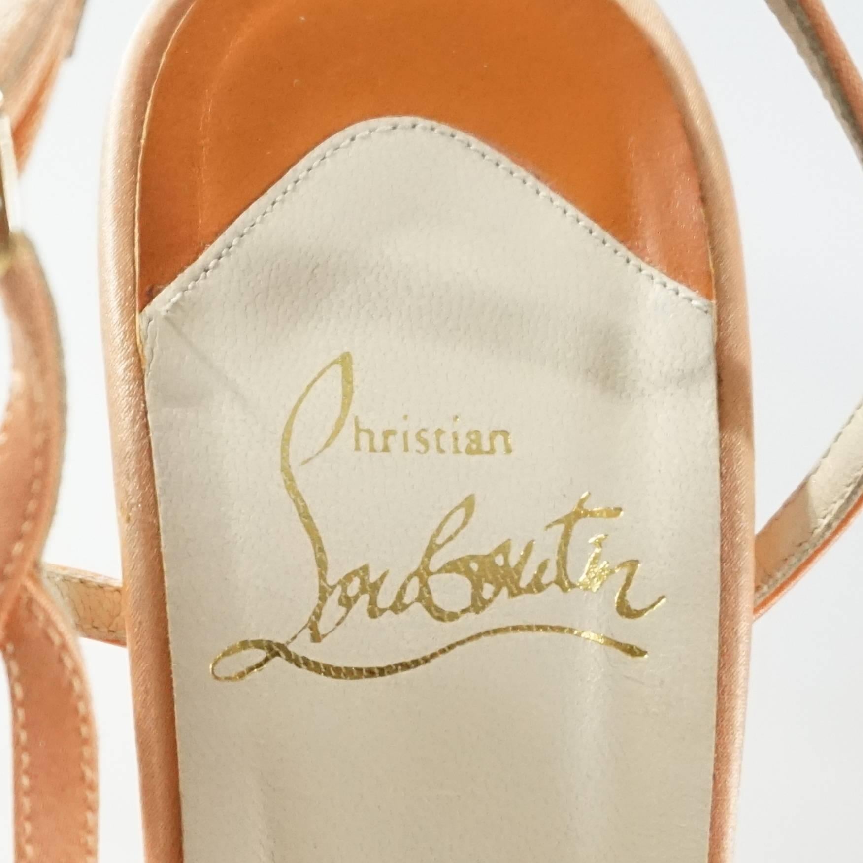 Beige Christian Louboutin Orange Satin Strappy Heels - 39.5