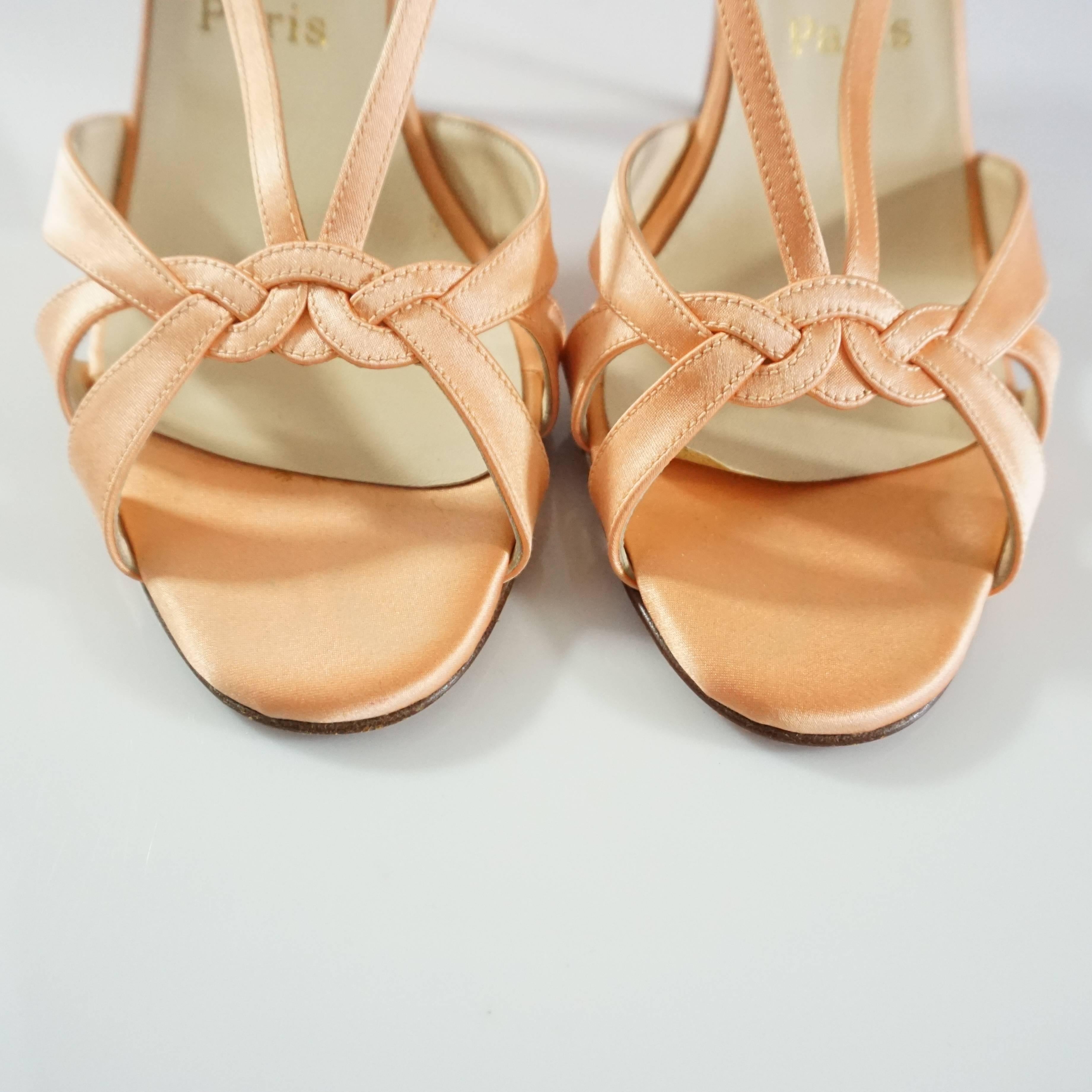 Christian Louboutin Orange Satin Strappy Heels - 39.5 In Good Condition In West Palm Beach, FL