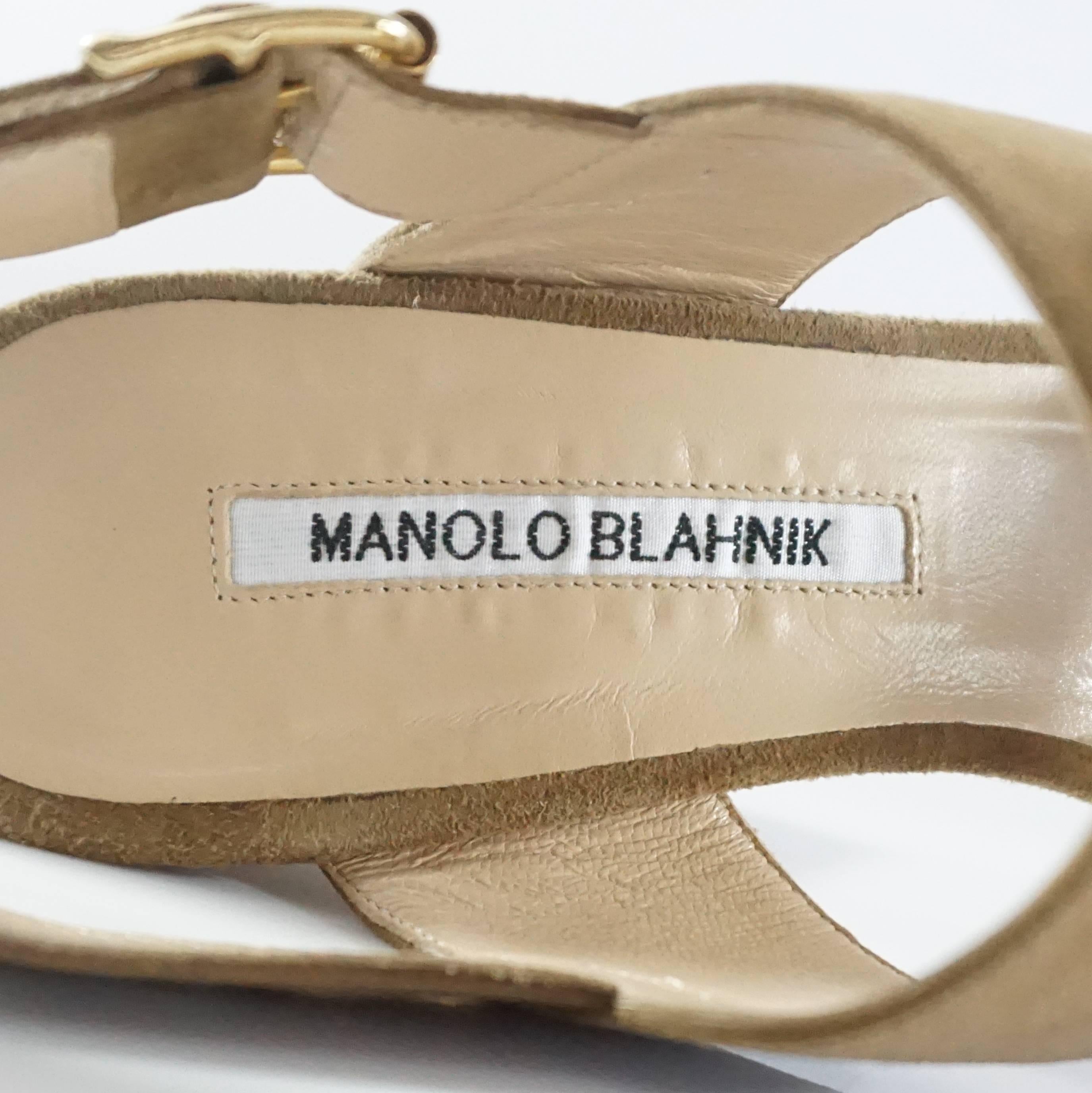 Women's Manolo Blahnik Taupe Khans Suede Sandals - 38.5