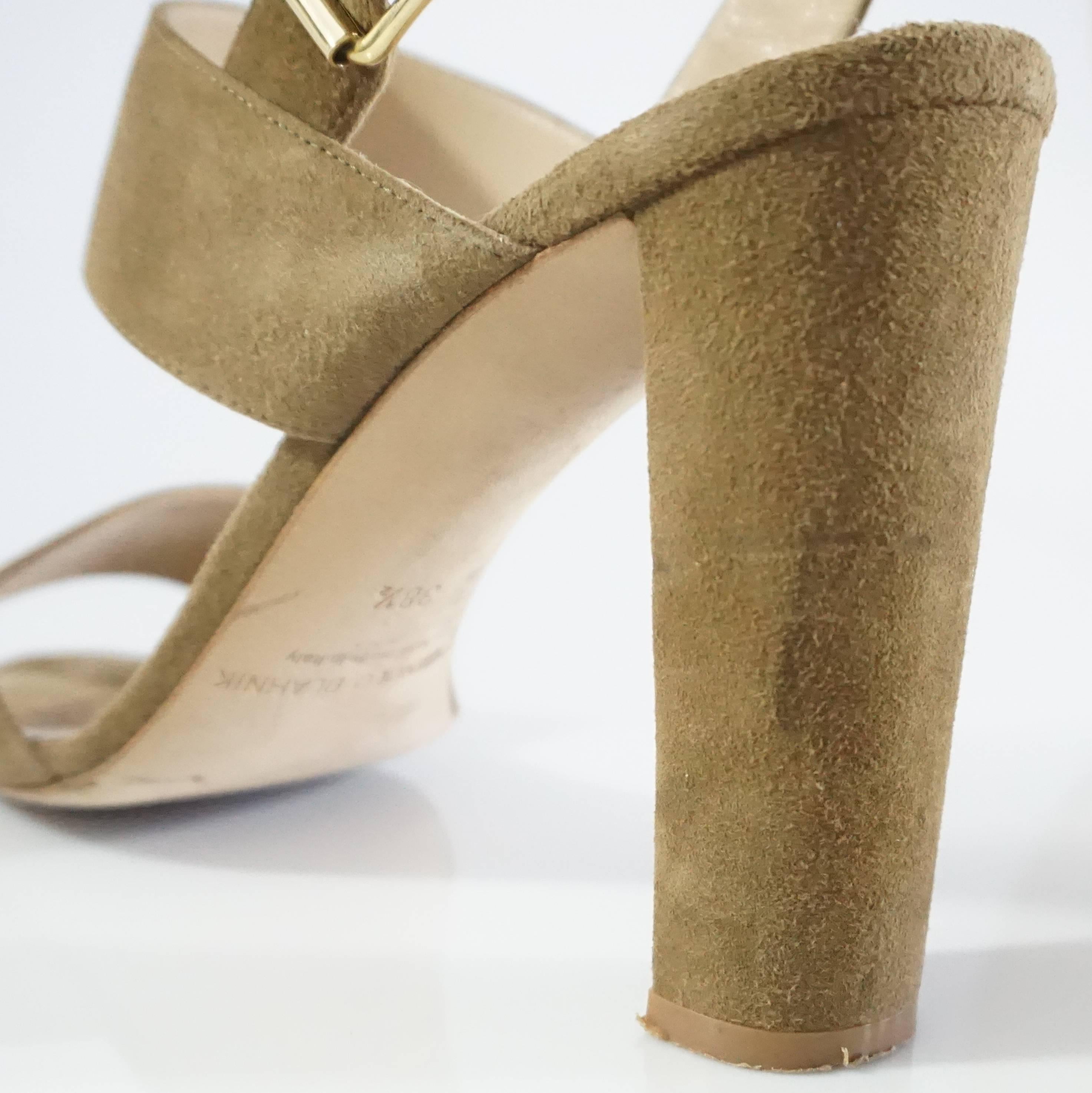 Manolo Blahnik Taupe Khans Suede Sandals - 38.5 2