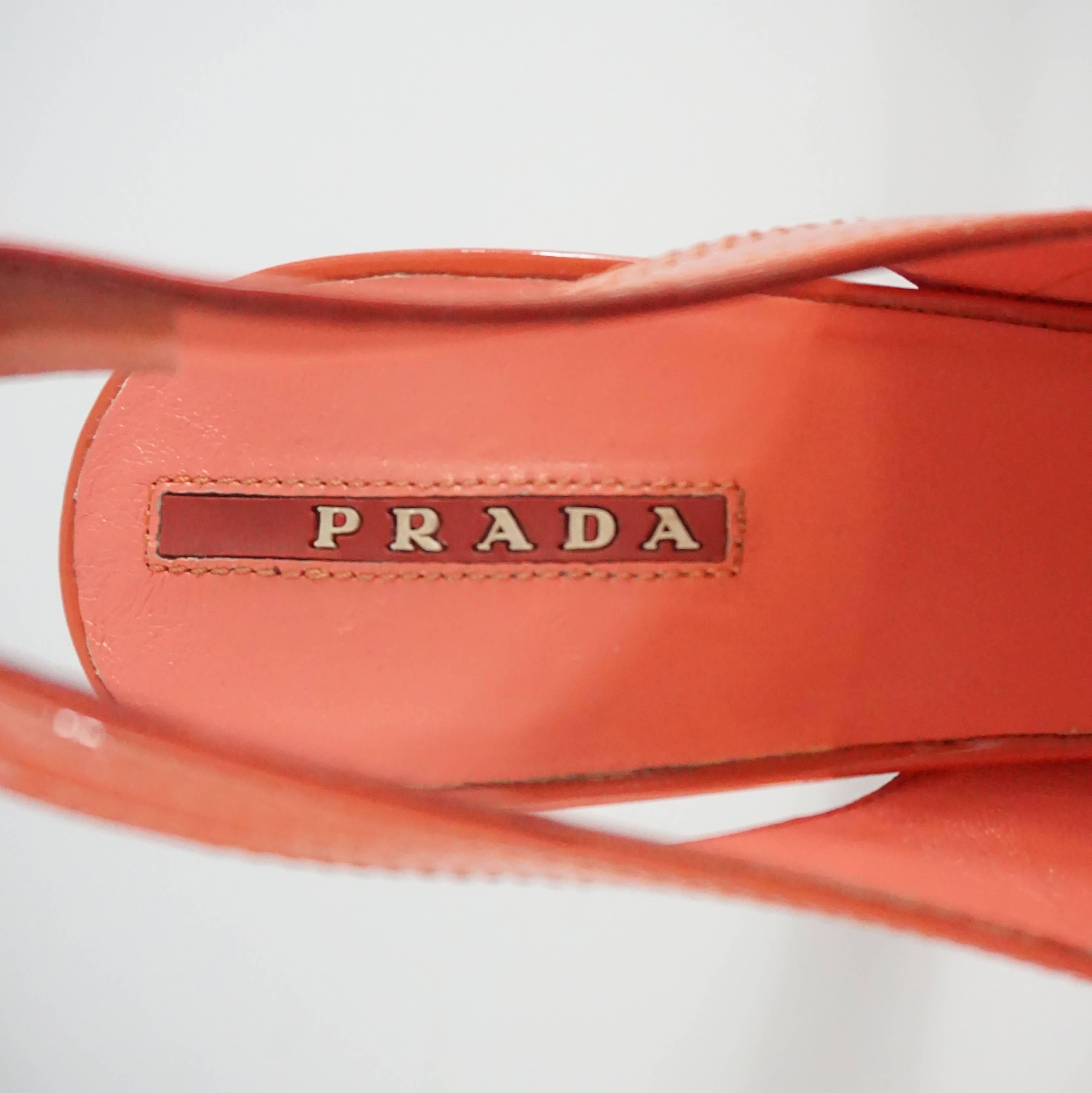 Women's Prada Coral Patent Slingbacks with Buckle - 37.5
