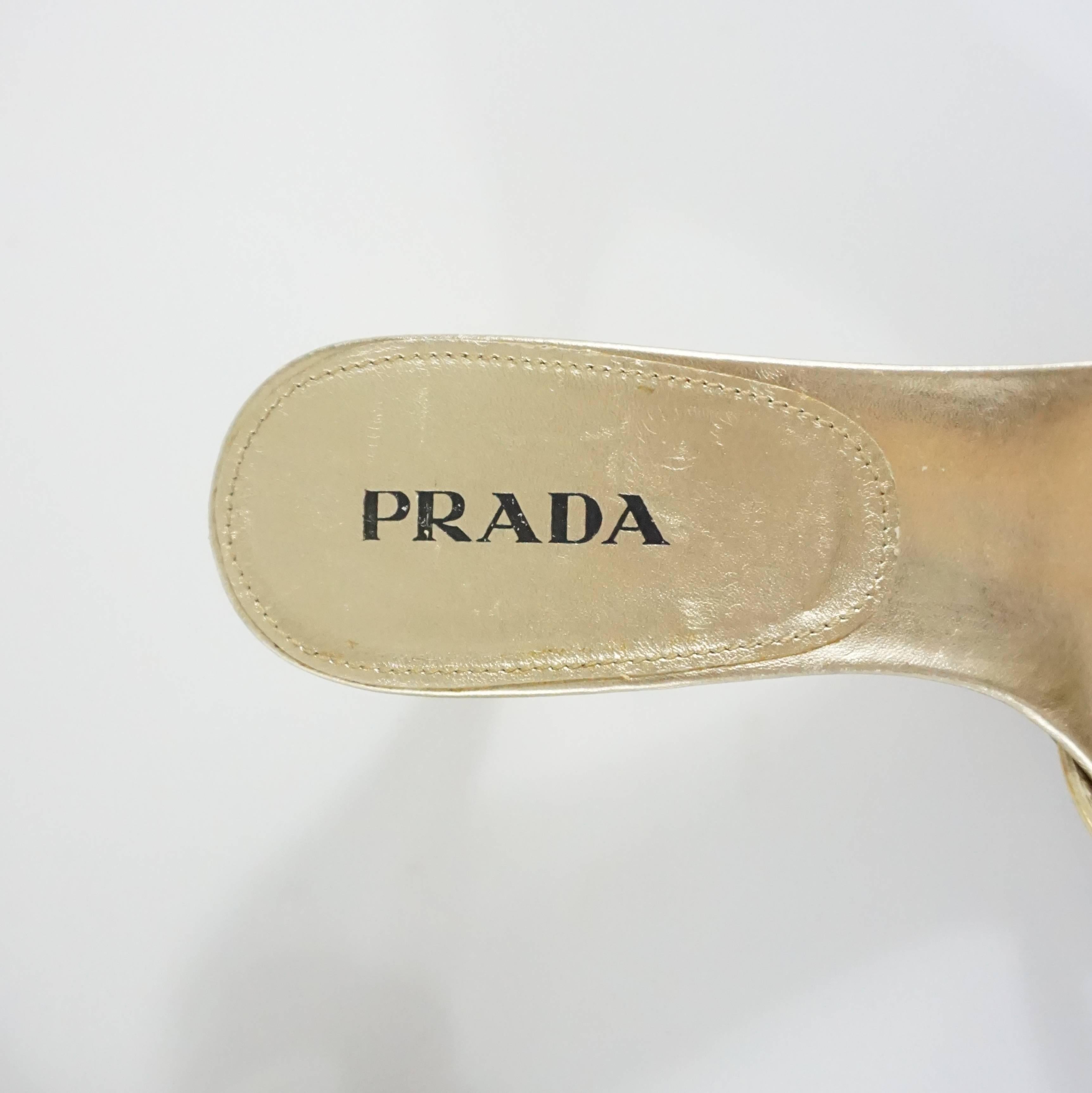 Prada Gold Leather and Floral Beaded Slides - 35.5 1