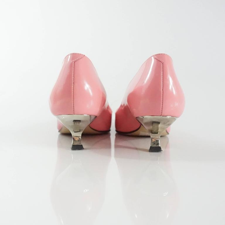 Roger Vivier Pink Leather Flats with Silver Heel - 37 For Sale at 1stDibs