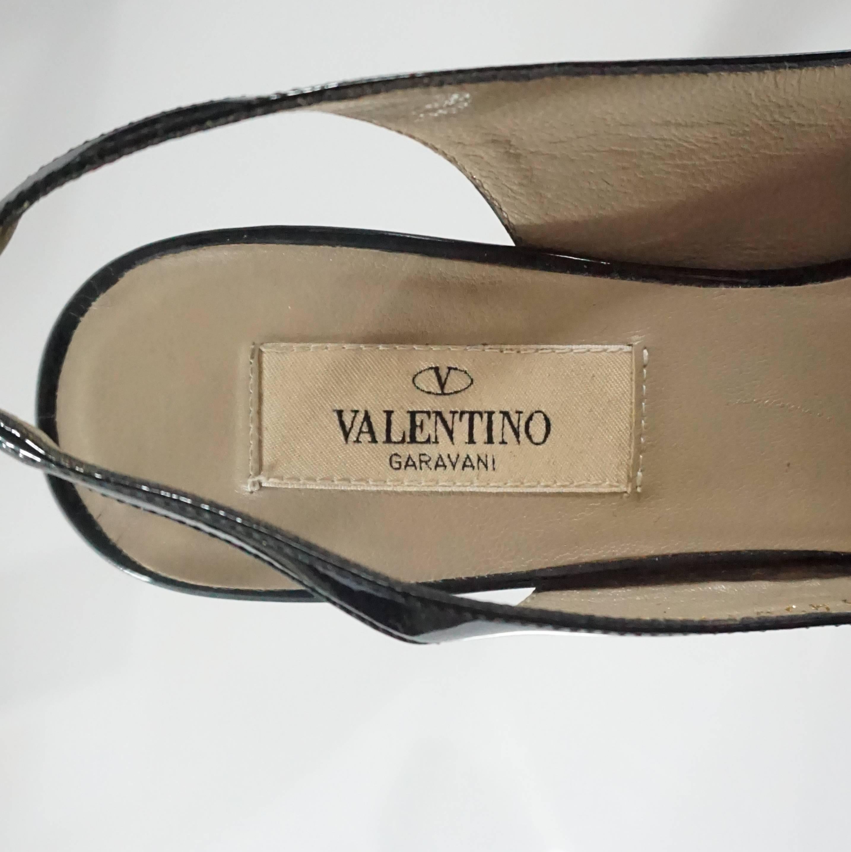 Women's Valentino Black Patent Bow Slingback Heels - 36.5 