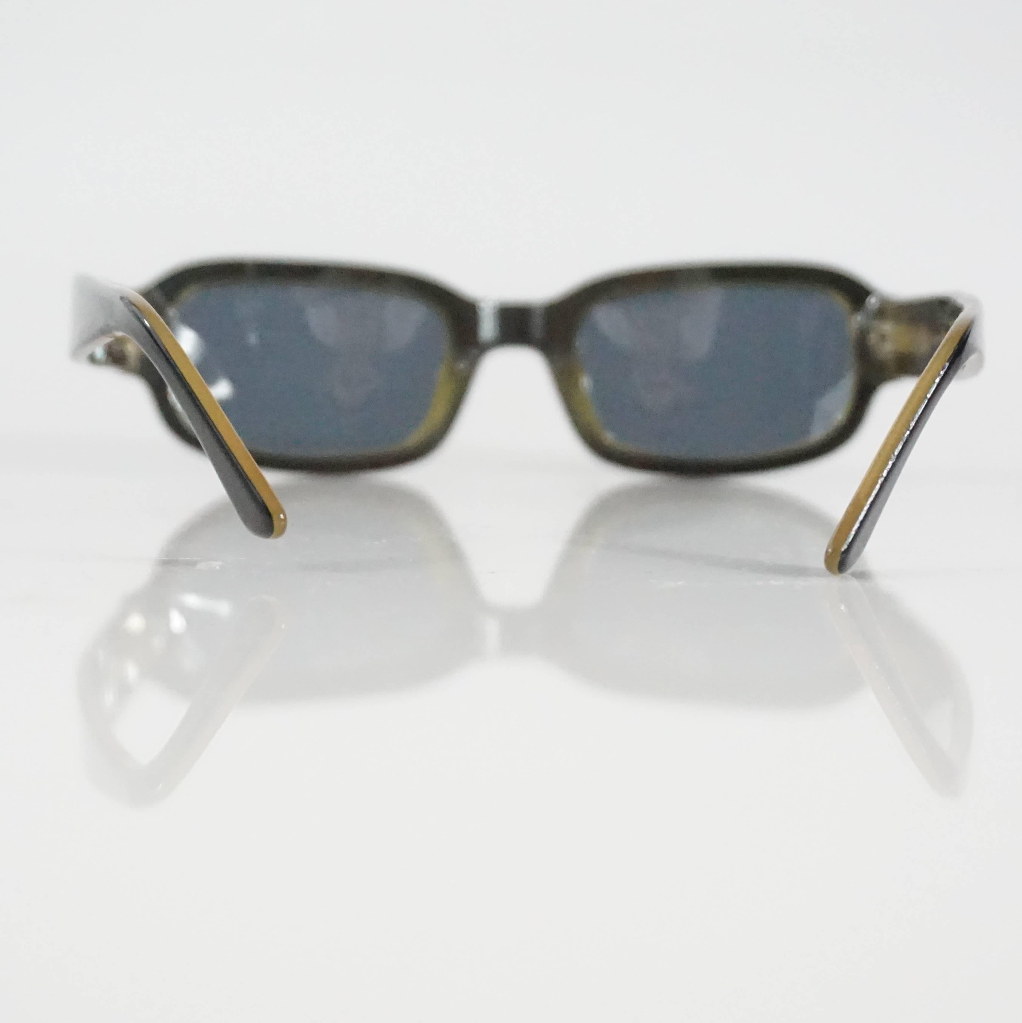 Gray Bvlgari Black and Green Rectangular Sunglasses