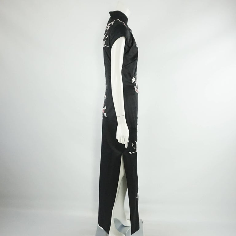 Mandalay Black Silk Embellished Asian Inspired Gown - 12 at 1stDibs | mandalay  embroidered cheongsam dress, black asian dress, asian gown