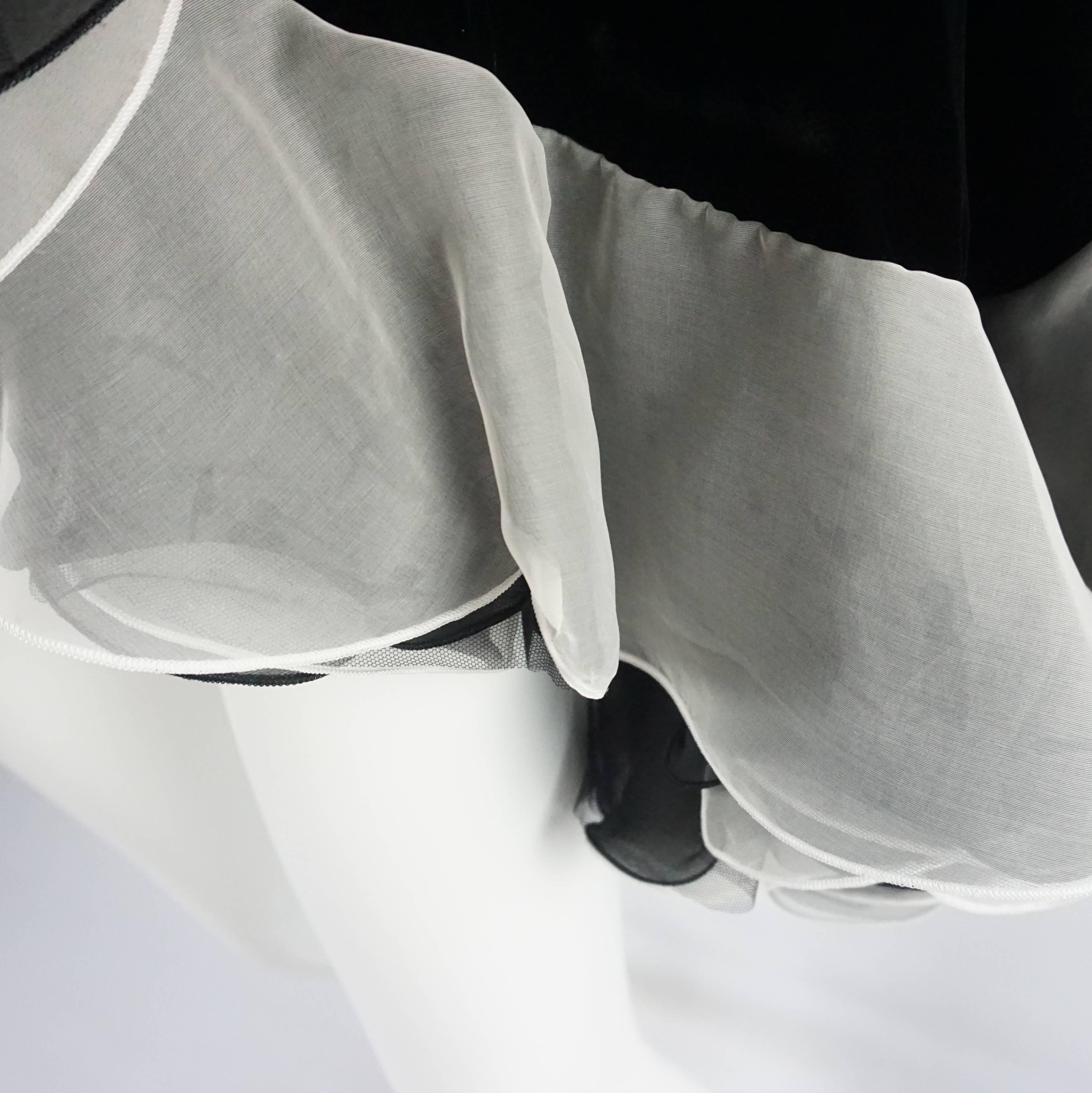 Giorgio Armani Black Velvet Cape with White Silk Pleated Trim - OS 1