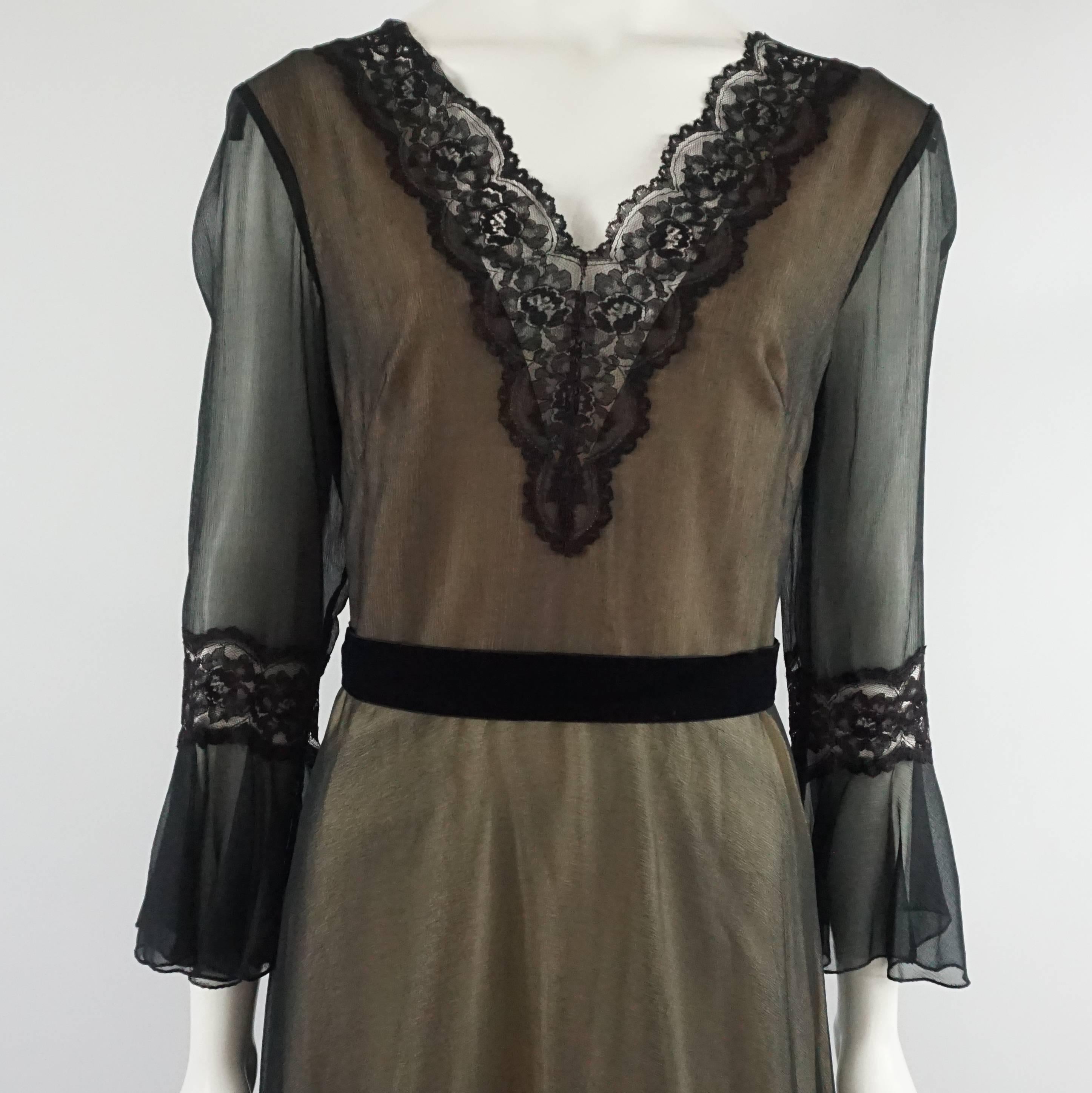 Women's Jean Allen Black Silk and Lace Gown - S - Circa 1990's For Sale