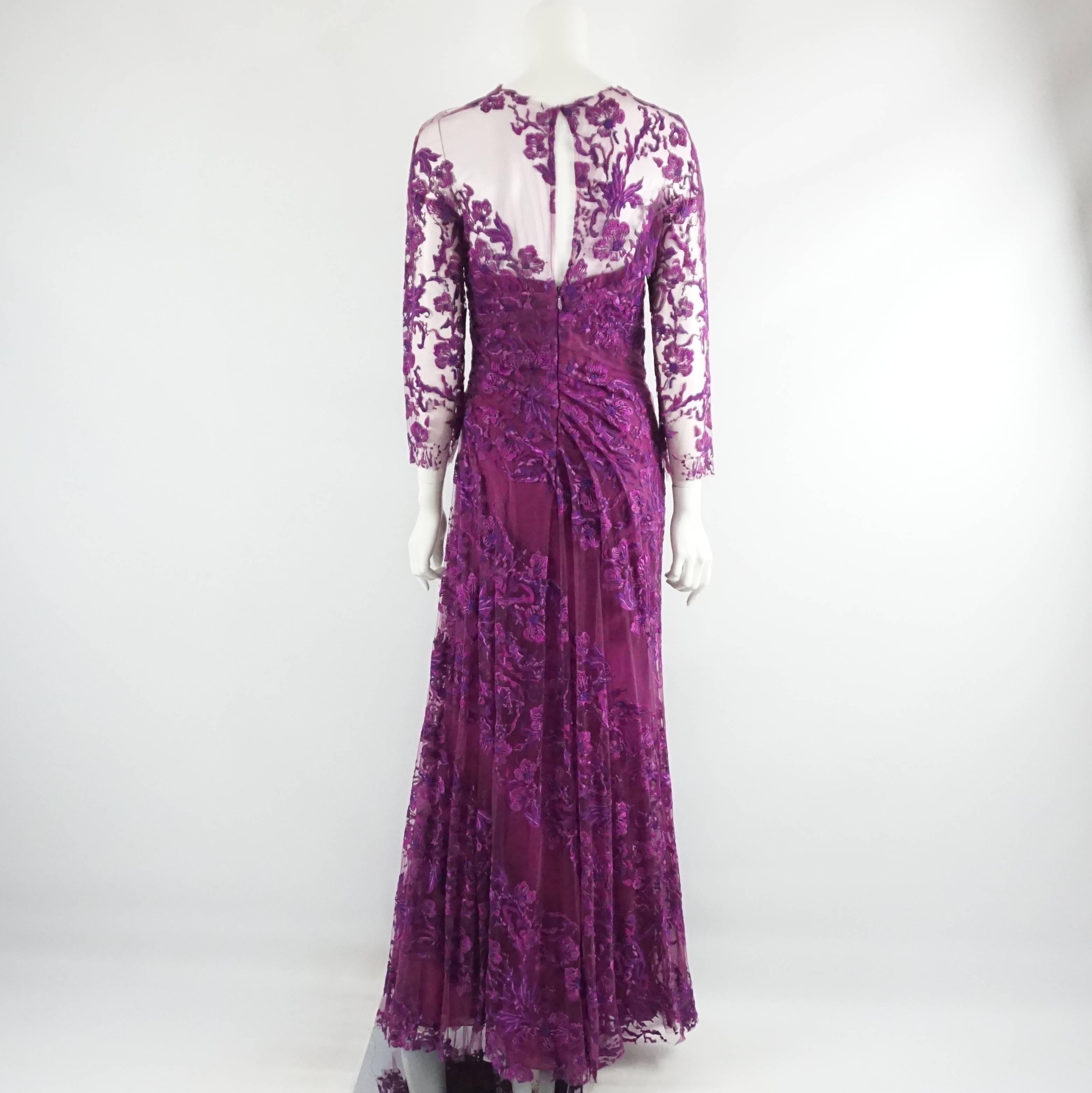Monique Lhuillier Purple Lace Long Sleeve Gown - 10 For Sale at 1stDibs ...