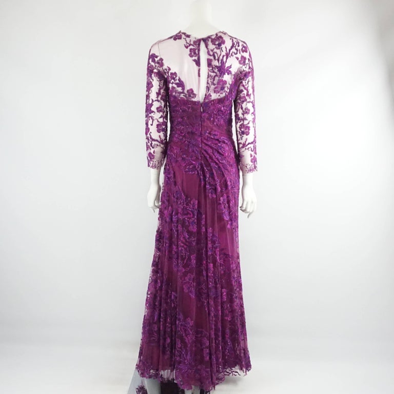 monique lhuillier purple lace dress ML Monique Lhuillier Purple Lace Isabella Bateau Neck Cocktail Dress - 8
