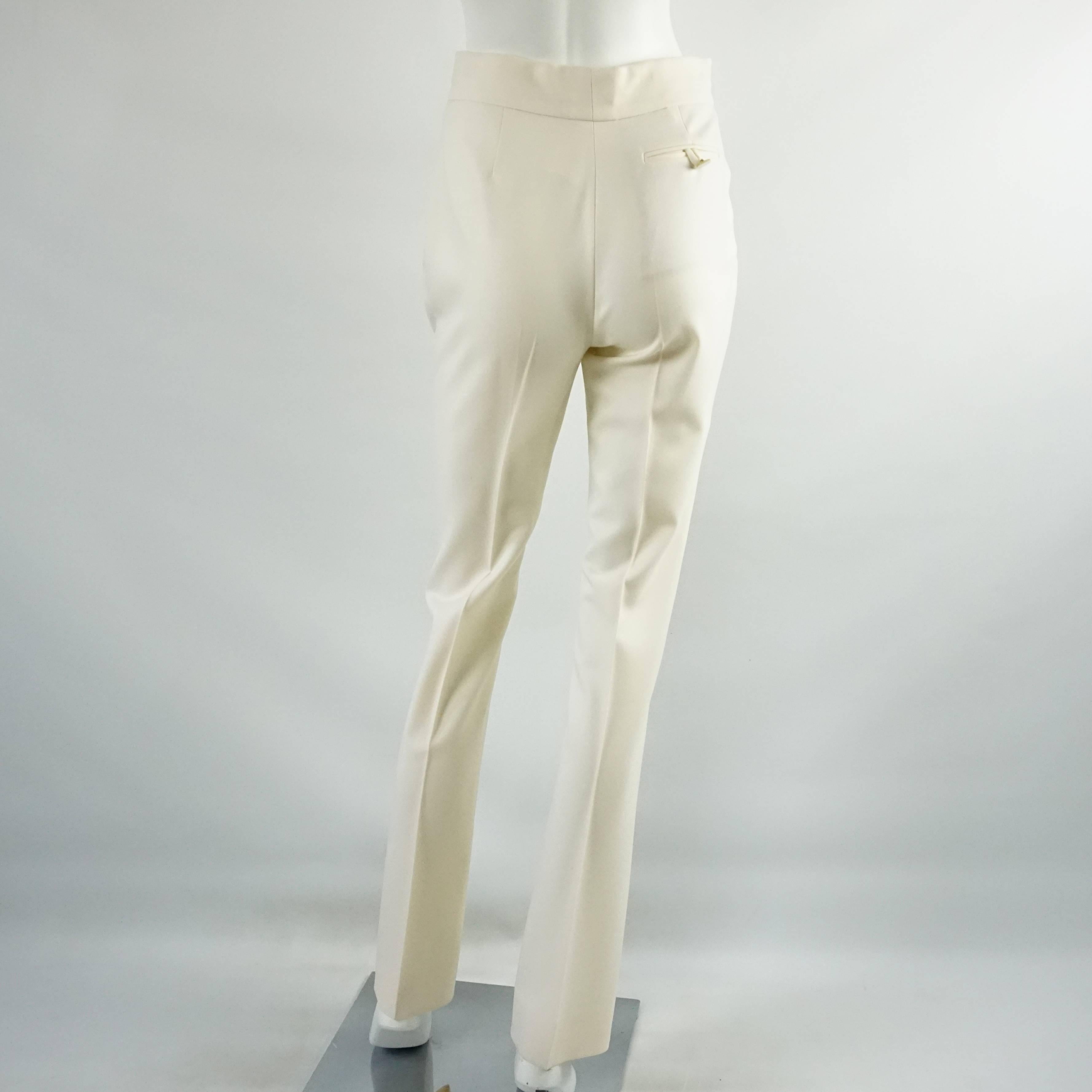 Valentino Elfenbeinfarbene Hose mit weitem Bein aus Wolle - 4 (Beige)