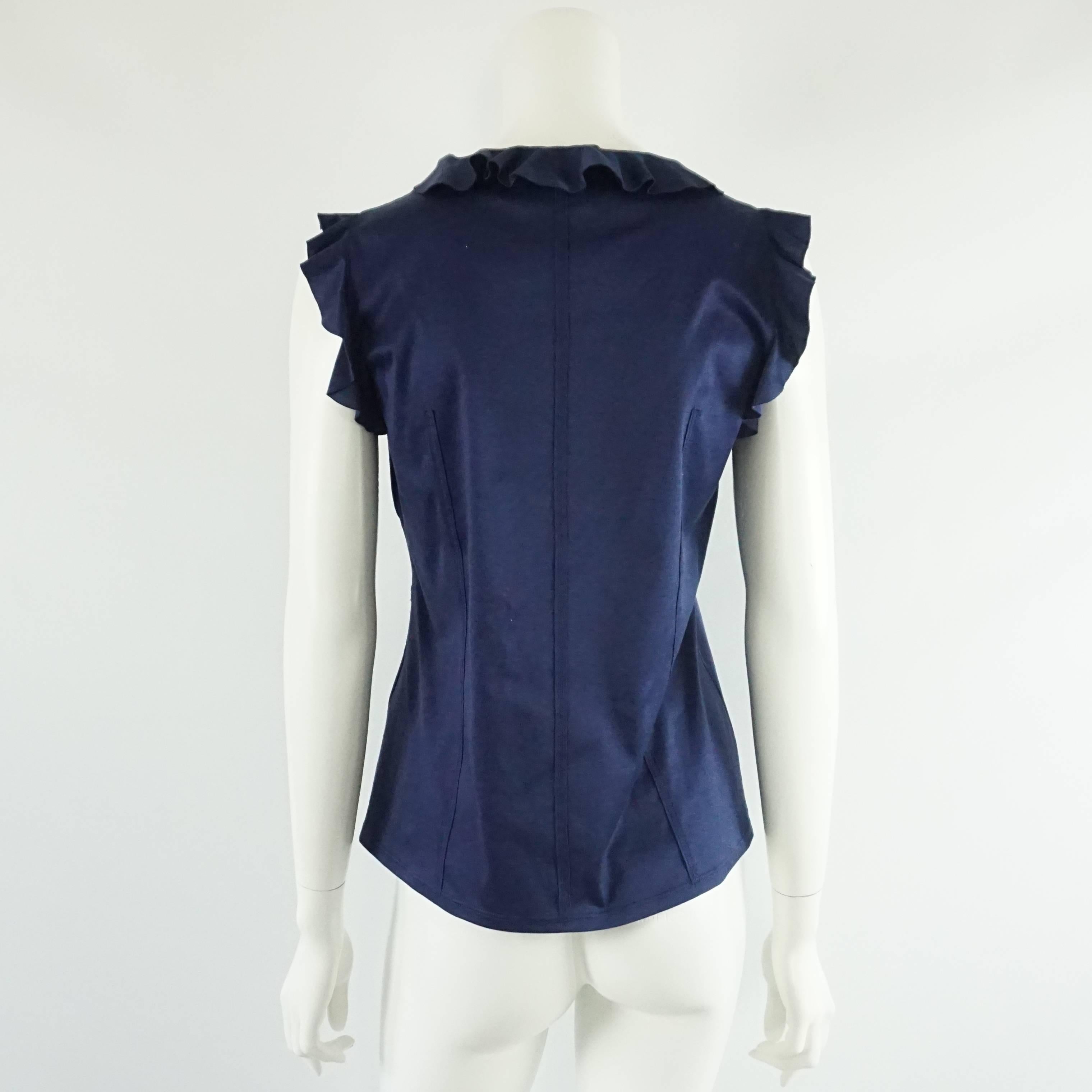 Purple Valentino Navy Cotton Sleeveless Ruffle - 8