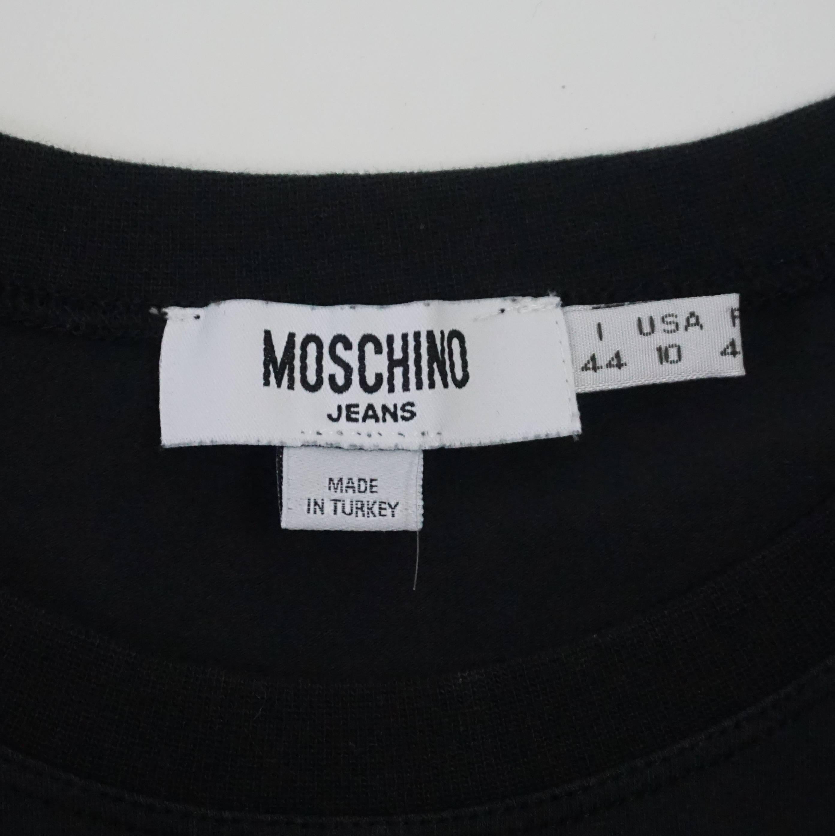 Moschino Jeans Schwarzes T-Shirt aus Baumwolle und geblümter Farbe und Perlen im Vintage-Stil - 10 für Damen oder Herren