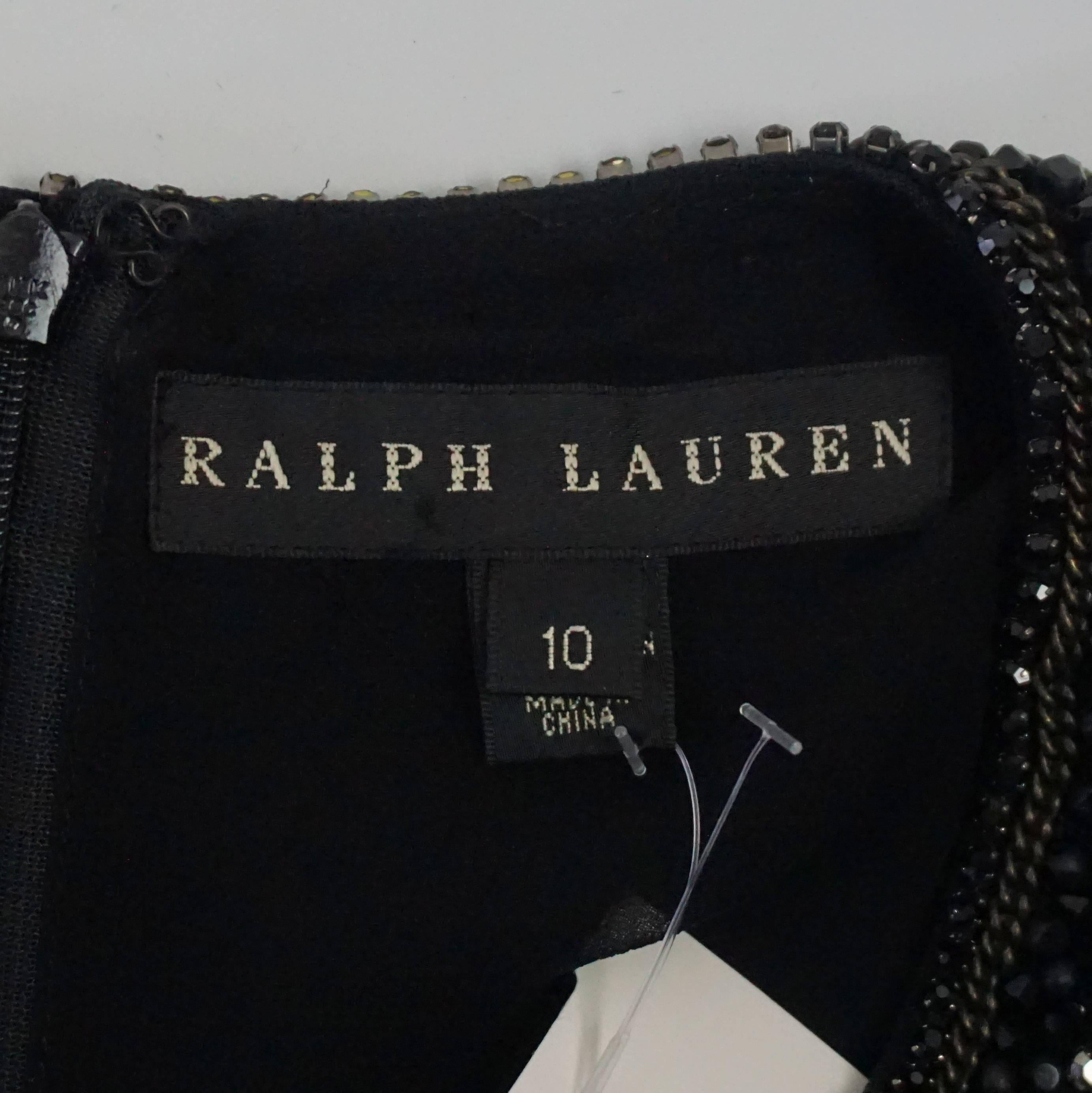 Women's Ralph Lauren Black Label Black Short Sleeve Top with Beadwork - 10 For Sale
