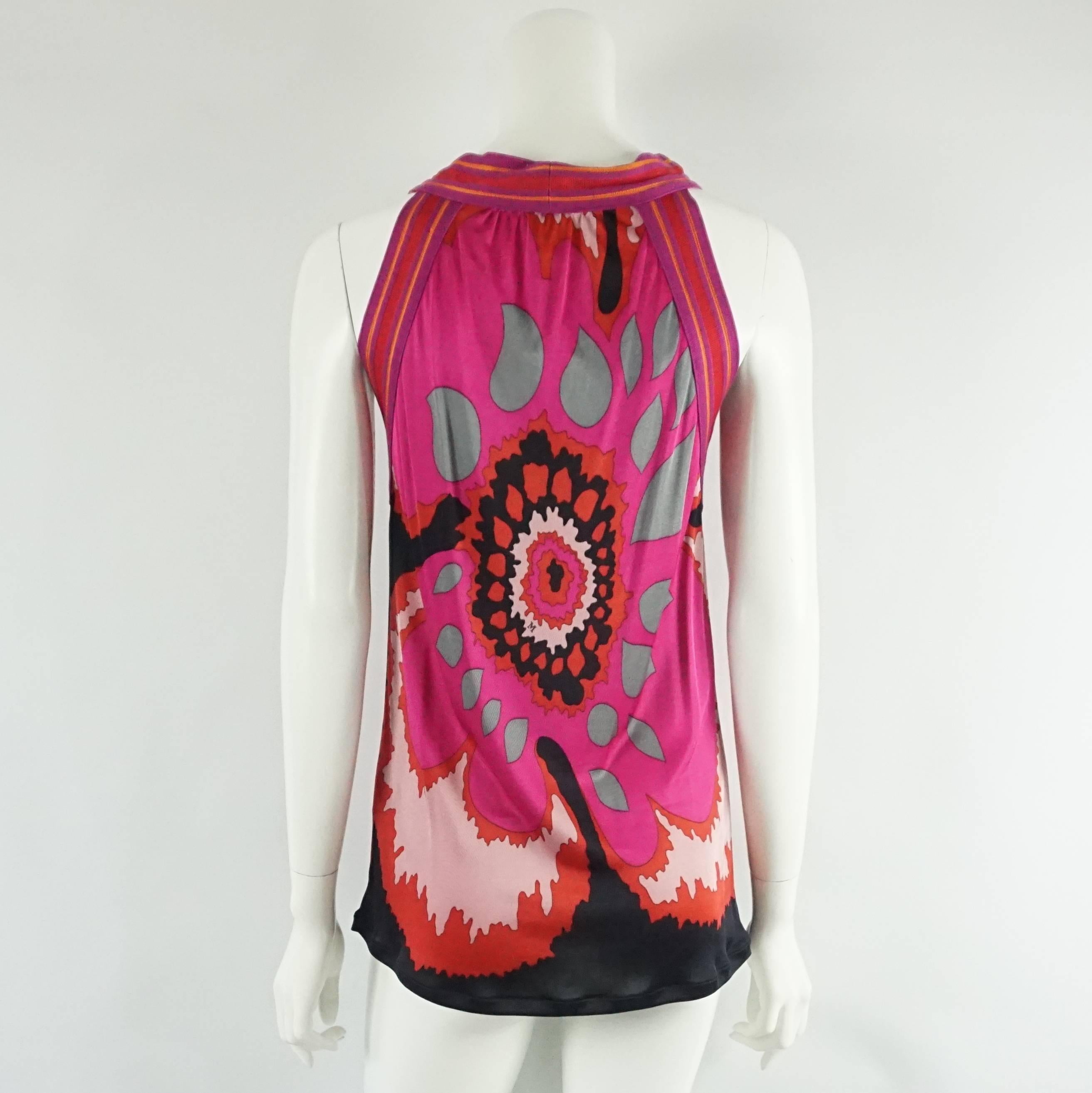 M Missoni Pink and Red Print Jersey and Cotton Knit Top - 6 In Excellent Condition In West Palm Beach, FL