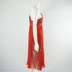 Christian Dior Red Printed Silk Chiffon One Shoulder Dress - Size 44