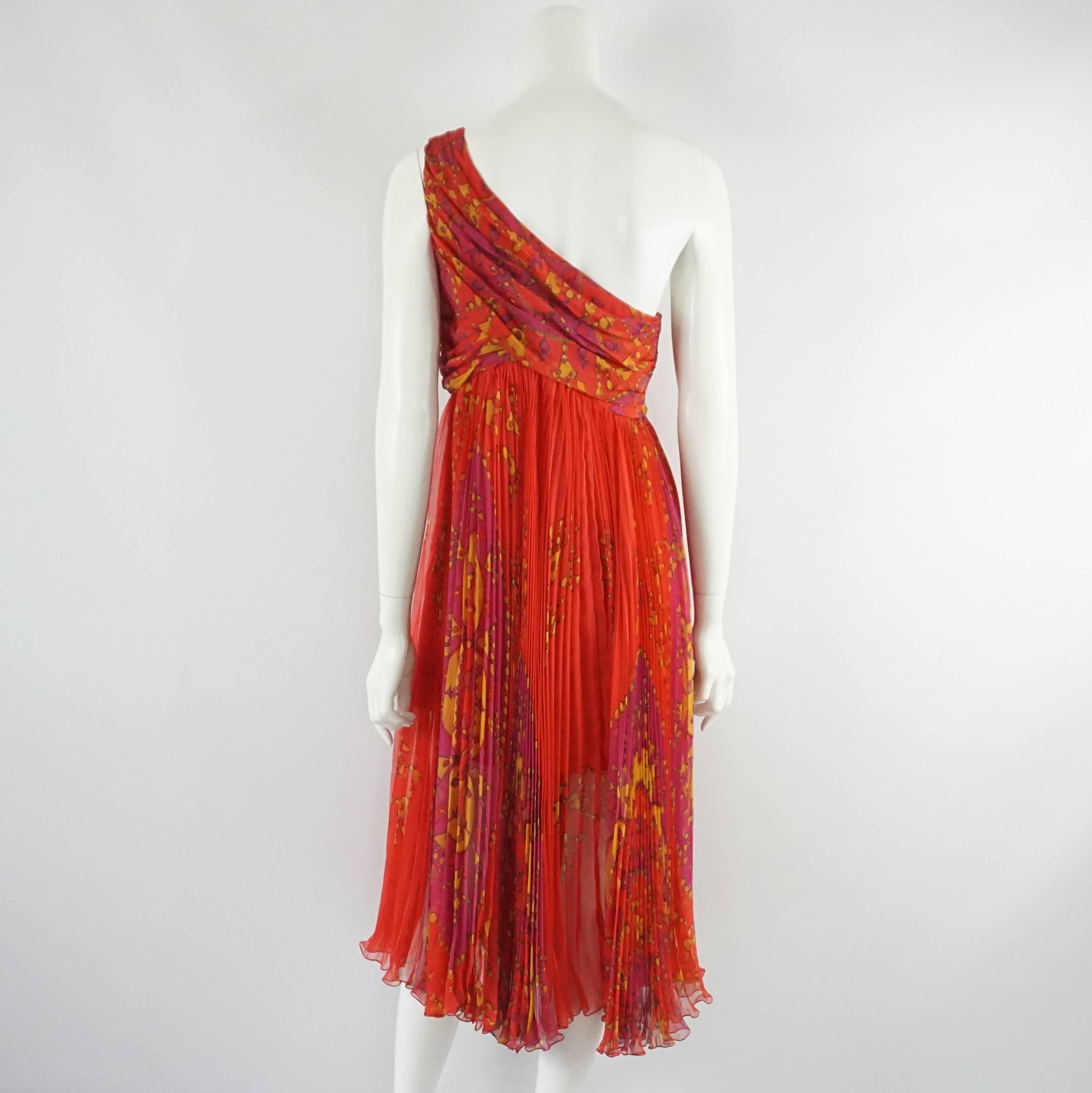 Christian Dior Red Printed One Shoulder Dress - 44 For Sale at 1stDibs ...