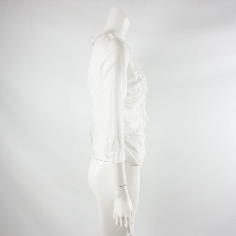 Prada White Cotton Ruffled Top - 40 For Sale at 1stDibs