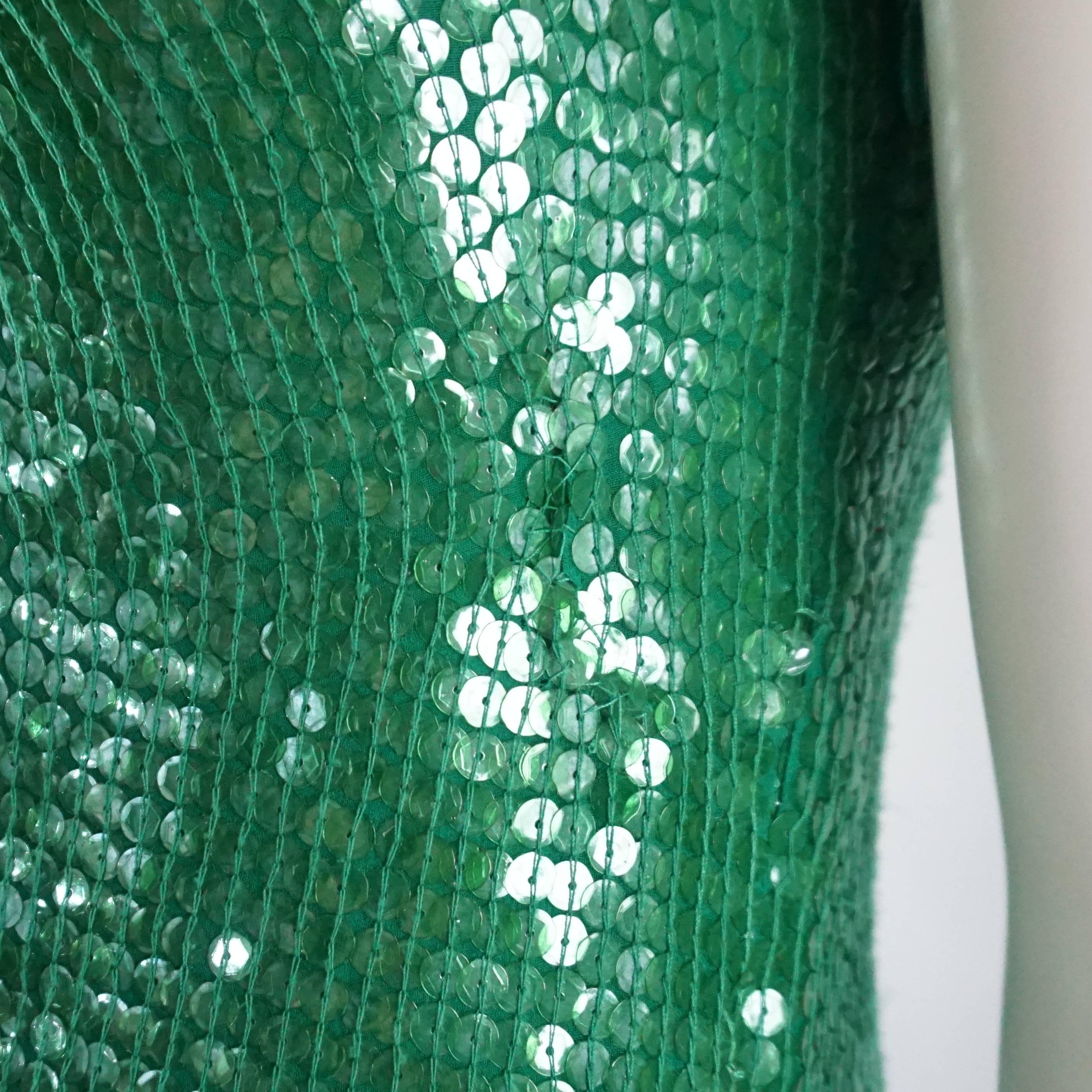 Naeem Khan Green Sequin One Shoulder Cocktail Dress - S 1