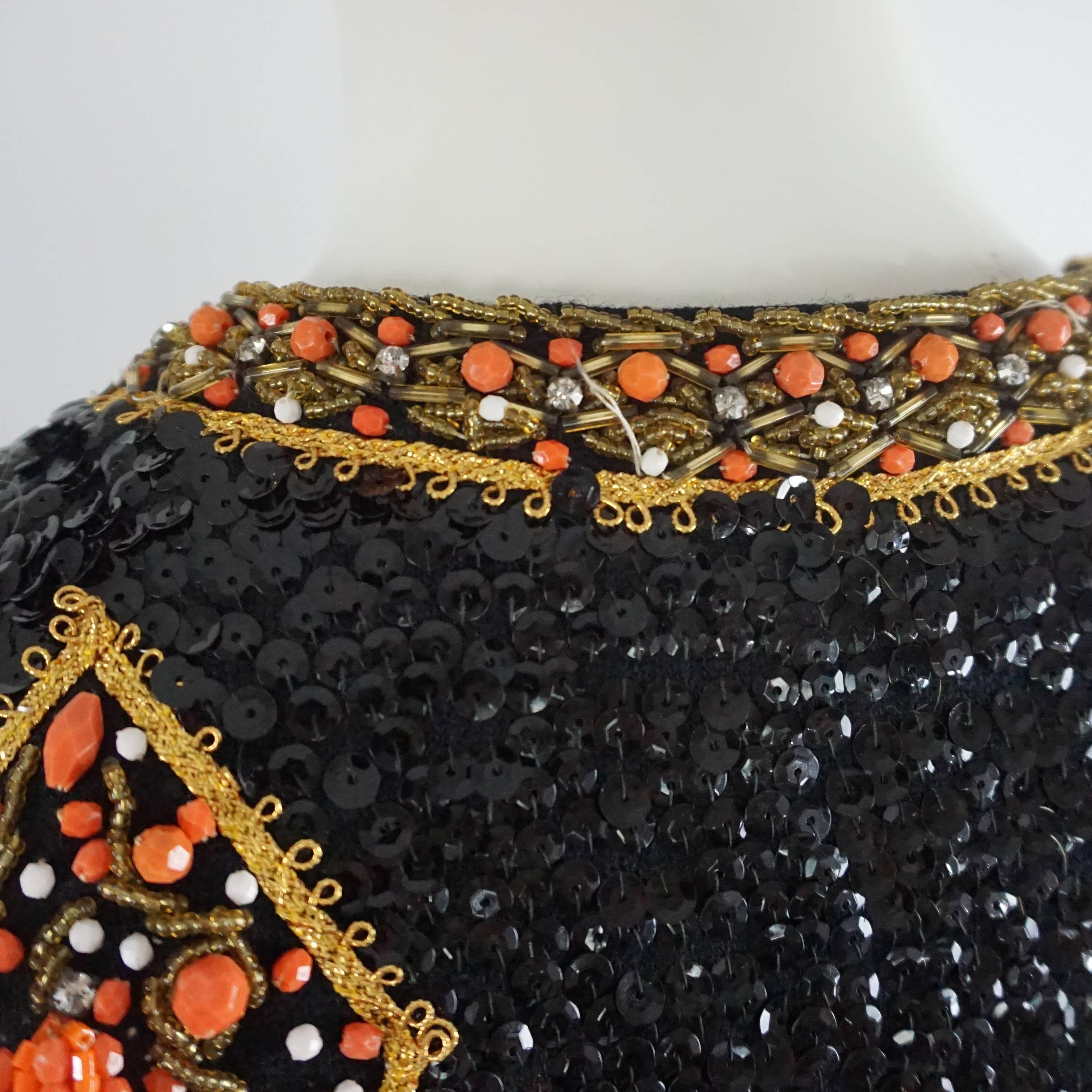 Saks Vintage Black, Orange, and Gold Fully Beaded Vest - M - 1960's  4