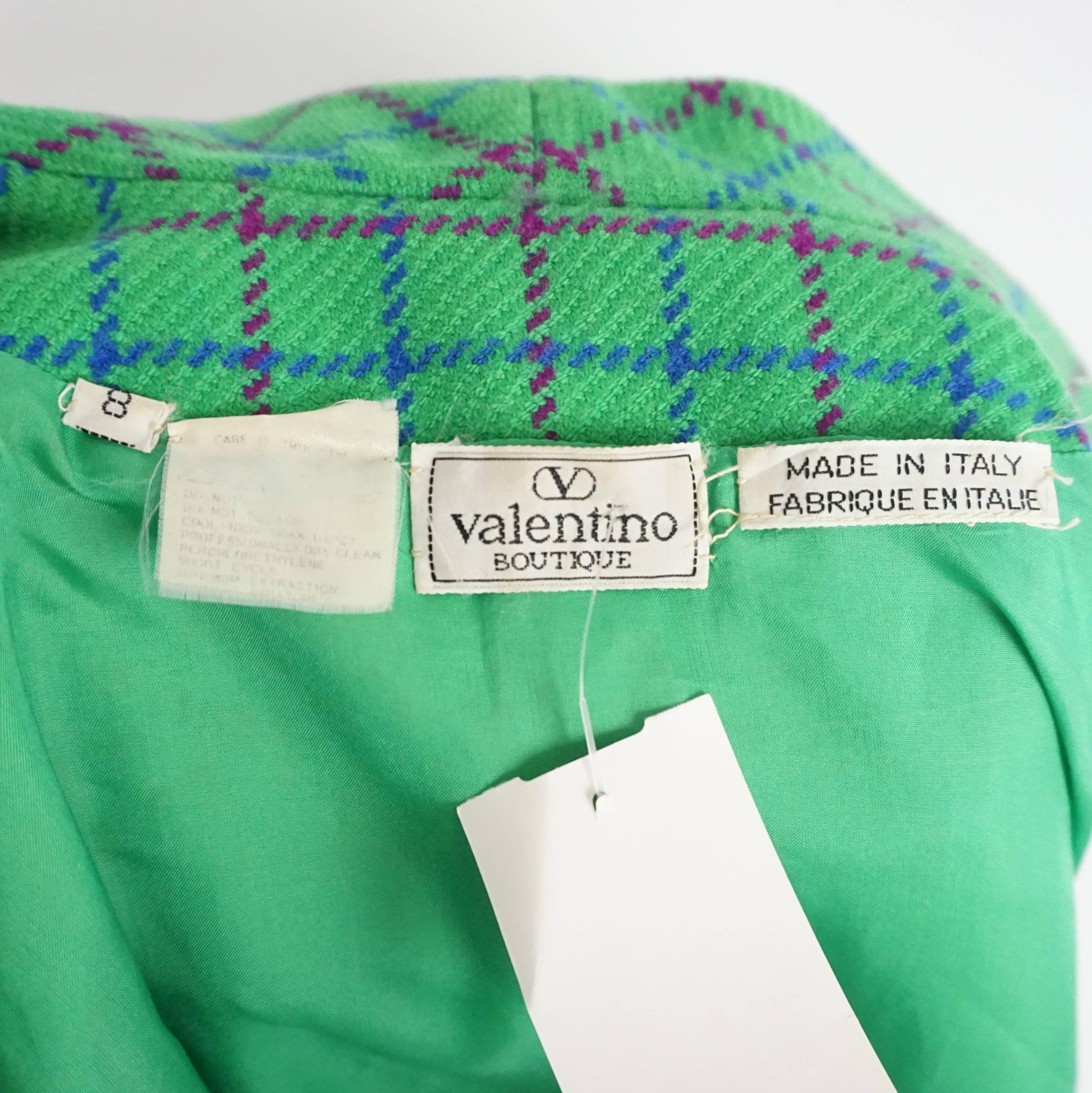 Valentino Green Checkered Wool Jacket - 8 - Circa 80's  In Excellent Condition In West Palm Beach, FL