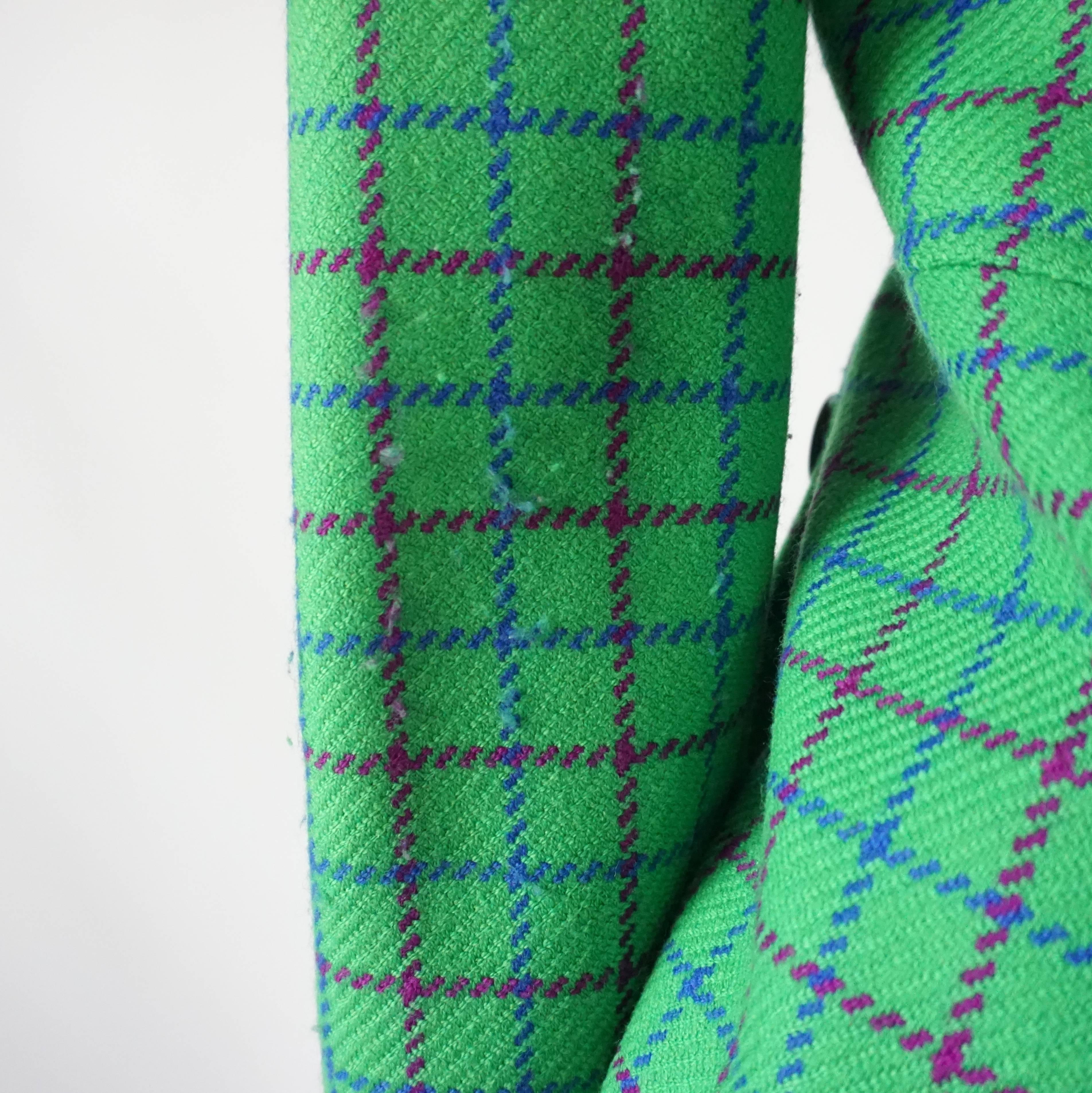Valentino Green Checkered Wool Jacket - 8 - Circa 80's  1