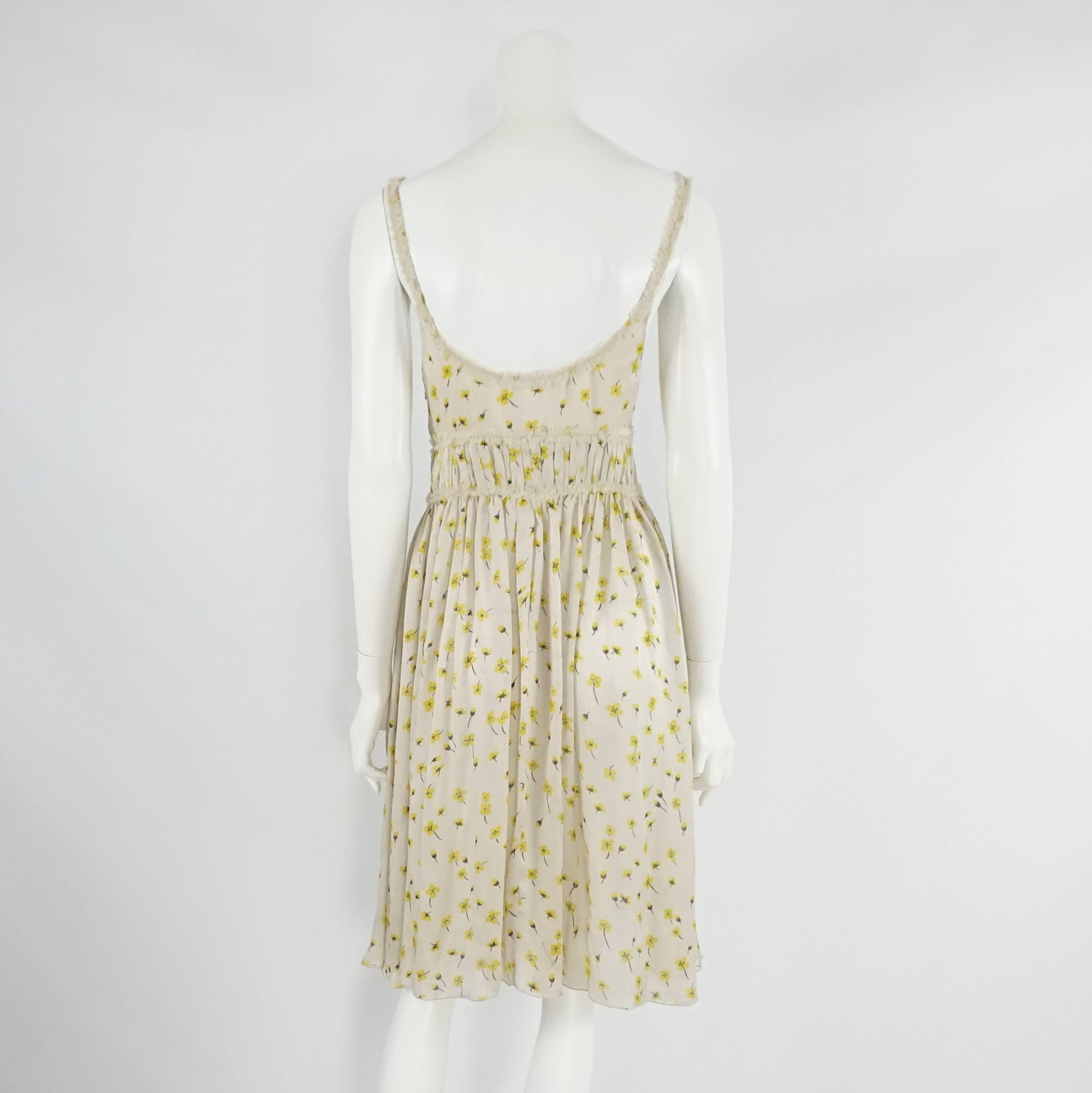 White Chloe Cream and Yellow Floral Silk Dress - 36 