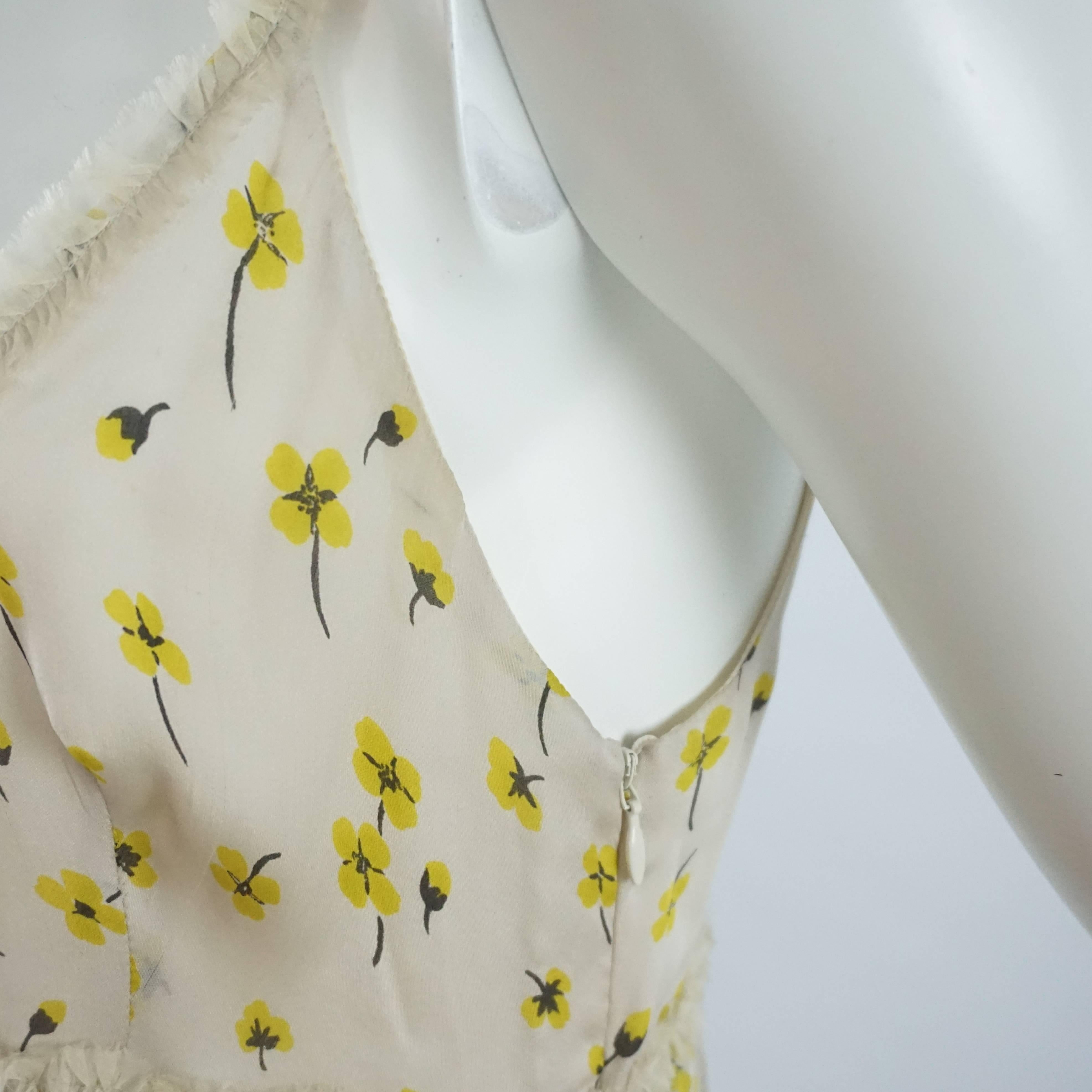 Chloe Cream and Yellow Floral Silk Dress - 36  1