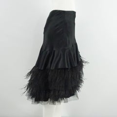 Tuleh Black Silk, Ostrich Feather, and Mesh Skirt - 6