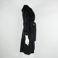 Birger Christensen Black Broadtail Coat with Large Fox Collar - M - Circa 90's