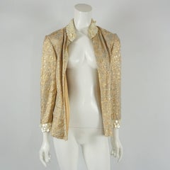 Dolce & Gabanna Silk Gold Brocade Jacket with mother of pearl trim - 44