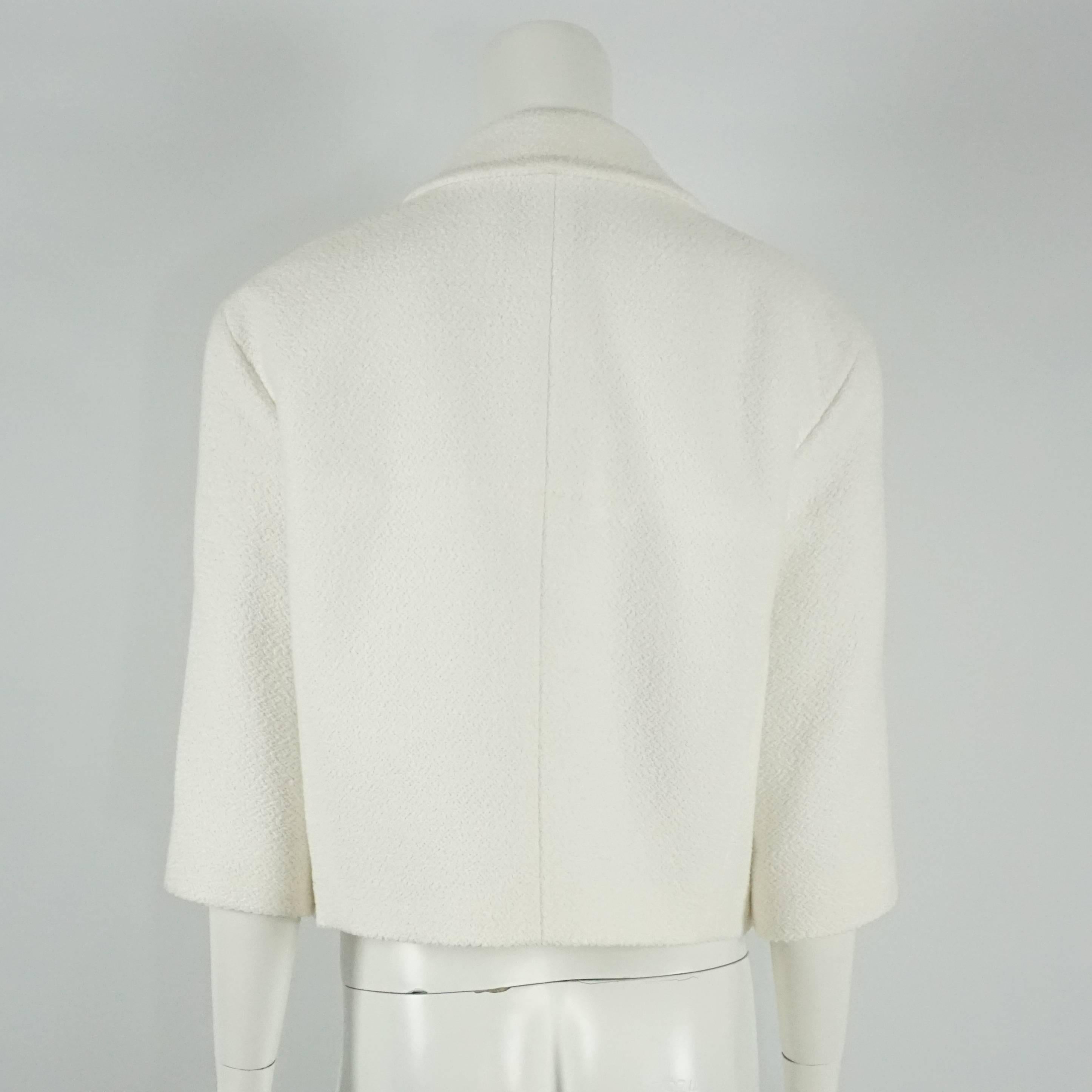 Gray Chanel White Cotton/Silk Textured Short Jacket with Pearl Buttons - 44  
