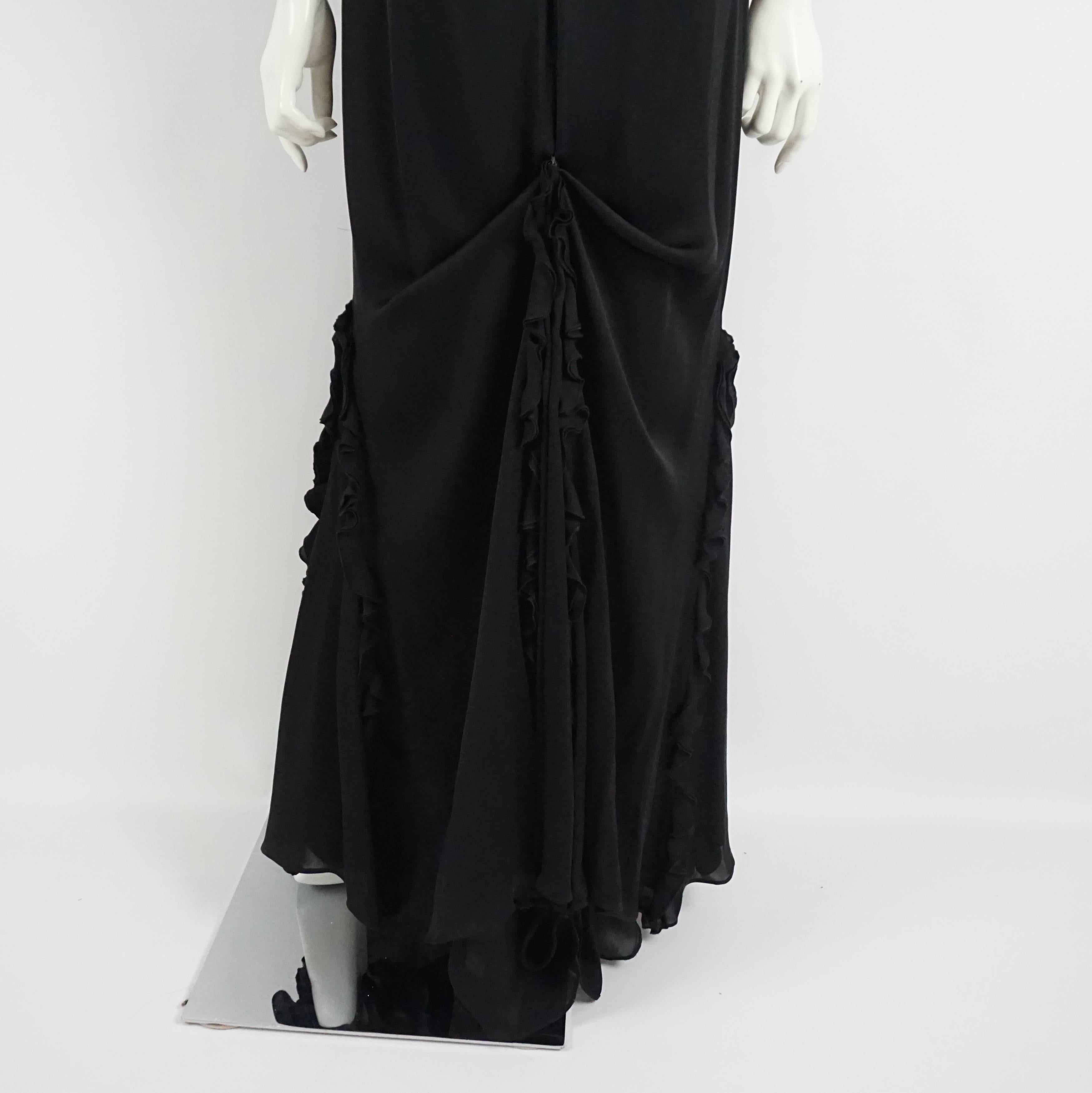Badgley Mischka Schwarzes gerafftes Jersey-Kleid mit Rüschen - 10 im Angebot 1