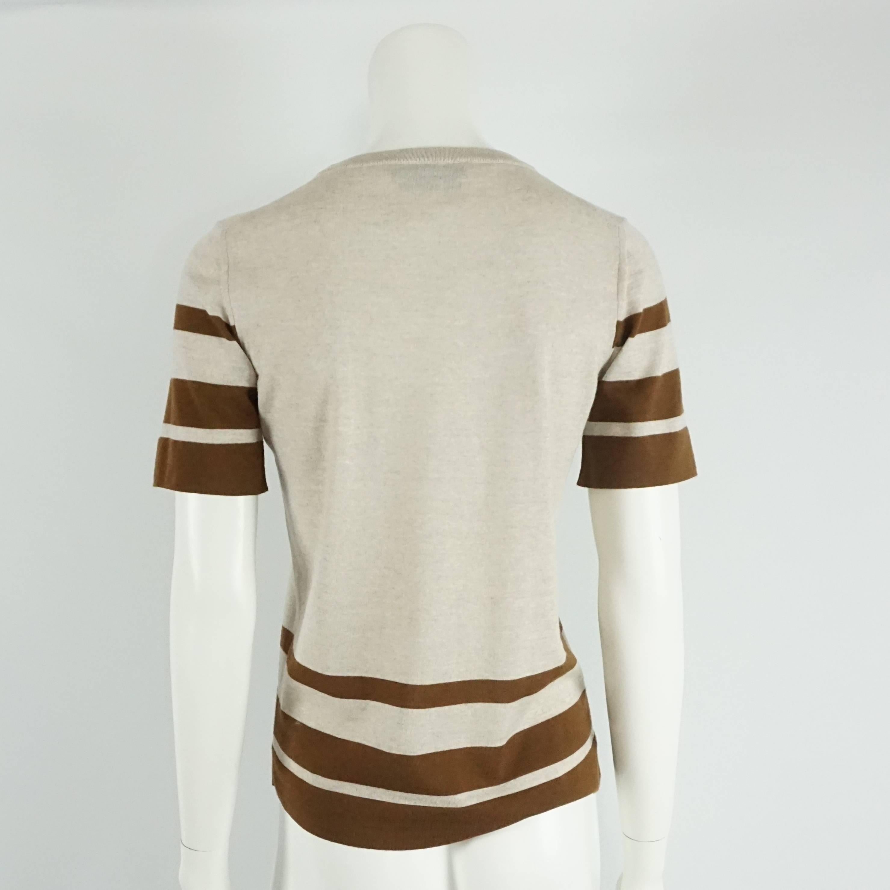 Gray Salvatore Ferragamo Grey and Brown Virgin Wool Top - M  For Sale